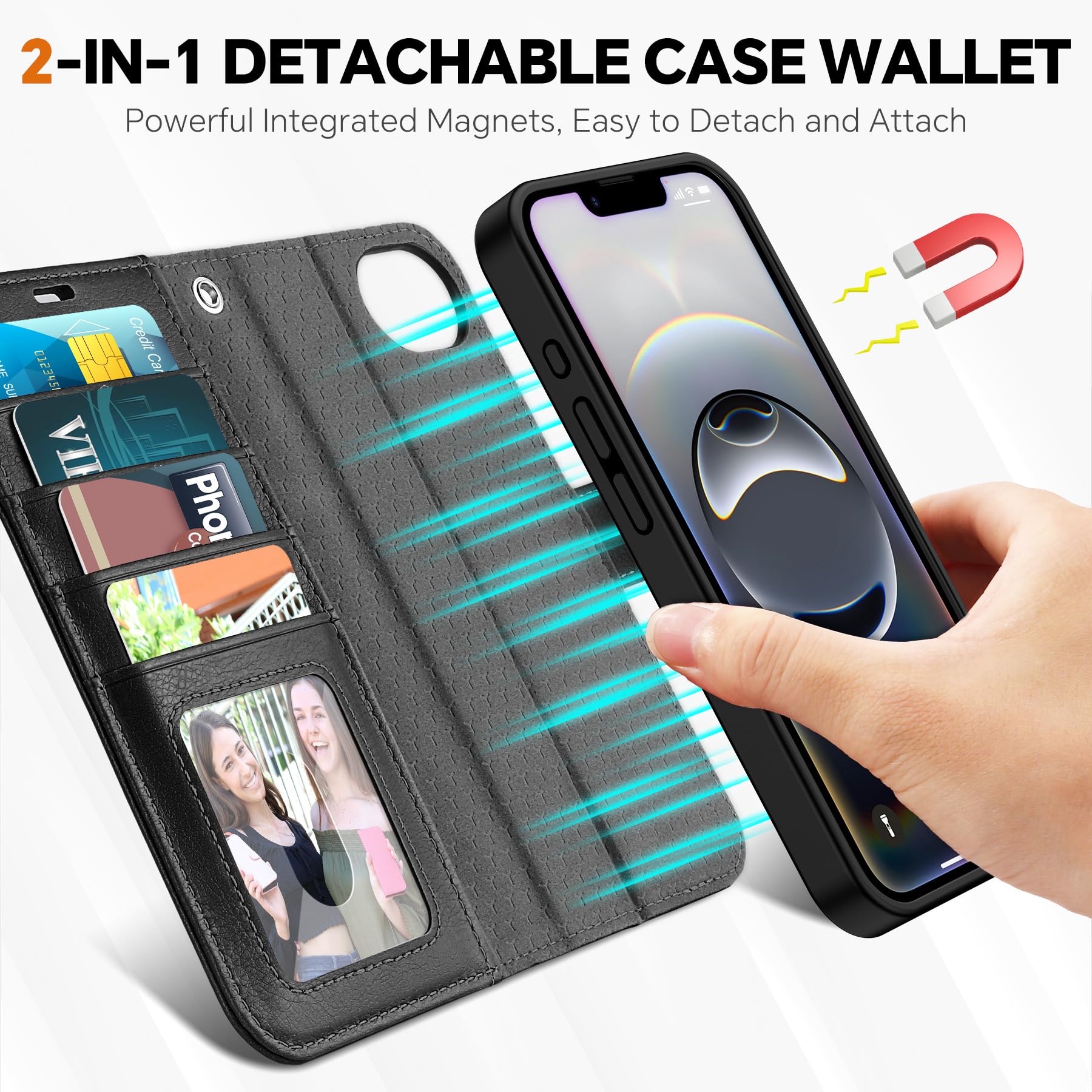 iPhone 16e Wallet 6.1", [Wrist Strap] [Detachable] Magnetic PU Leather Wallet Case RFID Blocking [Wireless Charging] 4 Card Holders Stand Folio Cover for iPhone 16e, Plum Purple