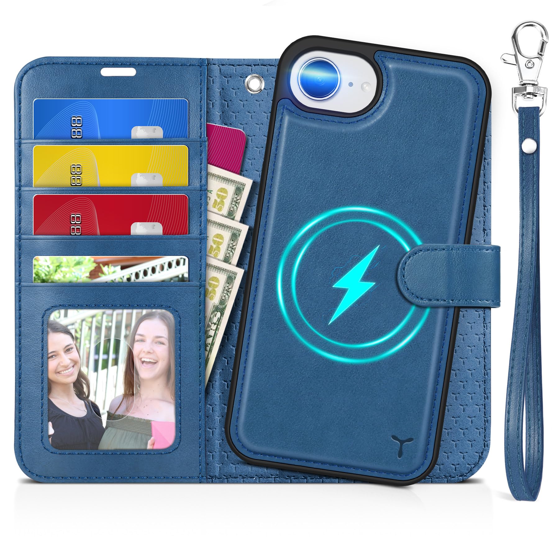 iPhone 16e Wallet 6.1", [Wrist Strap] [Detachable] Magnetic PU Leather Wallet Case RFID Blocking [Wireless Charging] 4 Card Holders Stand Folio Cover for iPhone 16e, Plum Purple