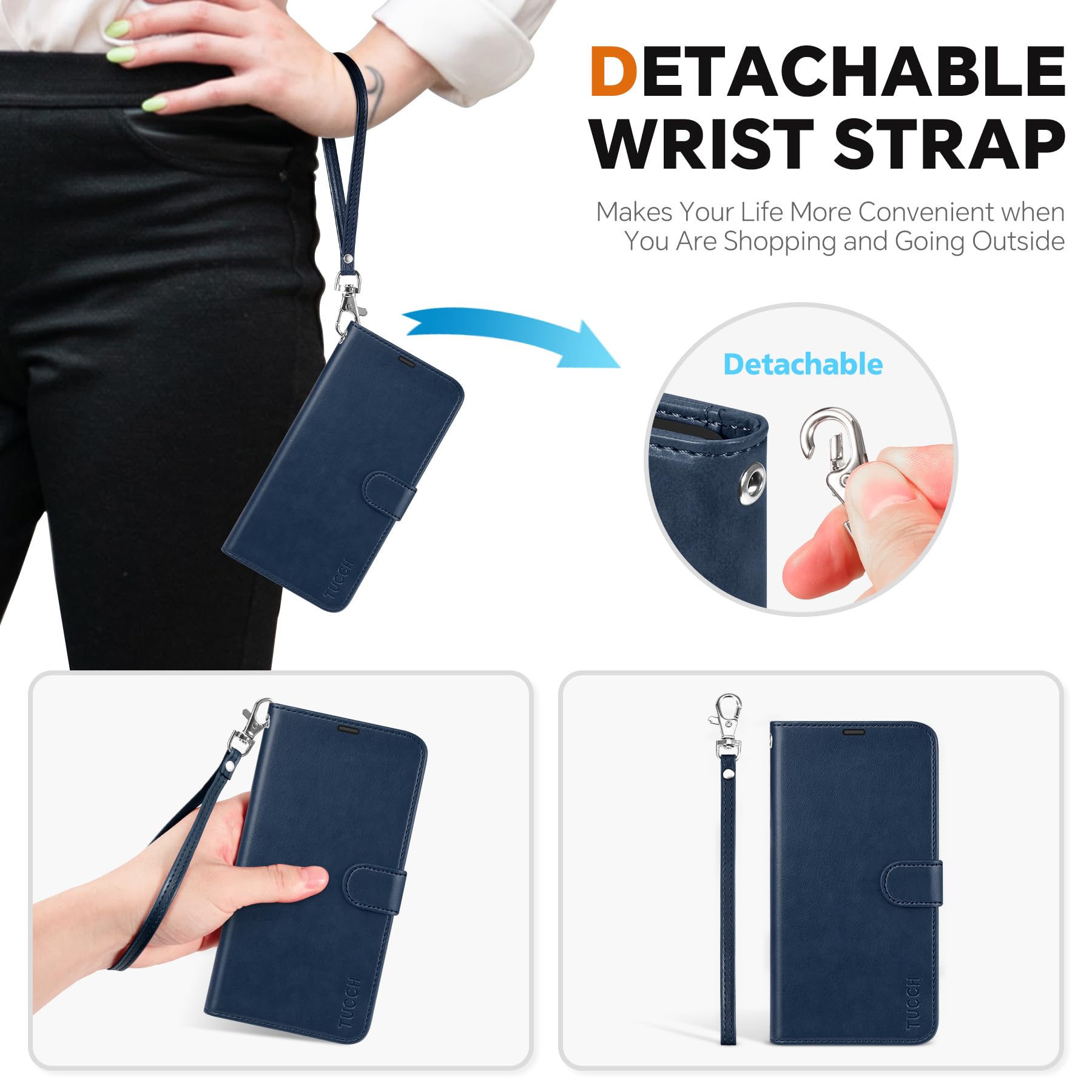 iPhone 16e Wallet 6.1", [Wrist Strap] [Detachable] Magnetic PU Leather Wallet Case RFID Blocking [Wireless Charging] 4 Card Holders Stand Folio Cover for iPhone 16e, Plum Purple