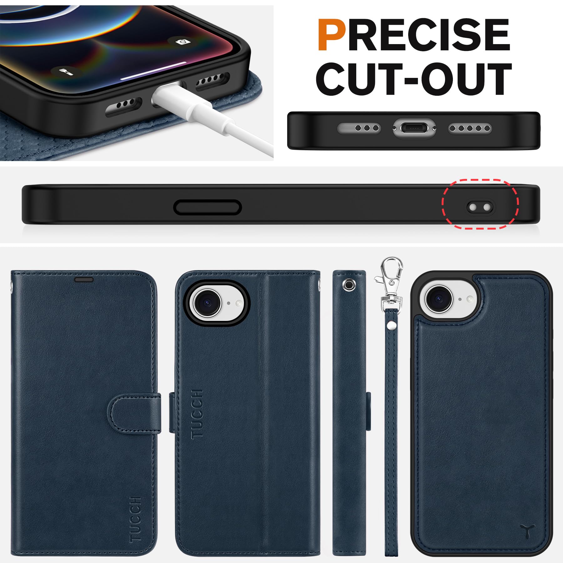 iPhone 16e Wallet 6.1", [Wrist Strap] [Detachable] Magnetic PU Leather Wallet Case RFID Blocking [Wireless Charging] 4 Card Holders Stand Folio Cover for iPhone 16e, Plum Purple