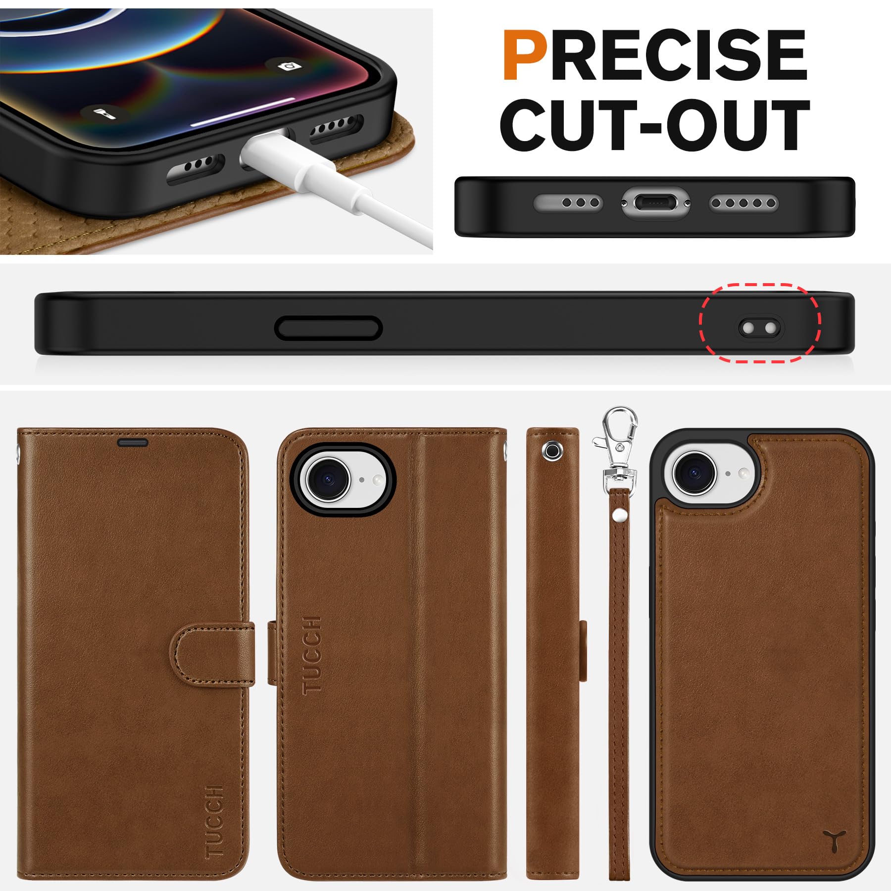 iPhone 16e Wallet 6.1", [Wrist Strap] [Detachable] Magnetic PU Leather Wallet Case RFID Blocking [Wireless Charging] 4 Card Holders Stand Folio Cover for iPhone 16e, Plum Purple