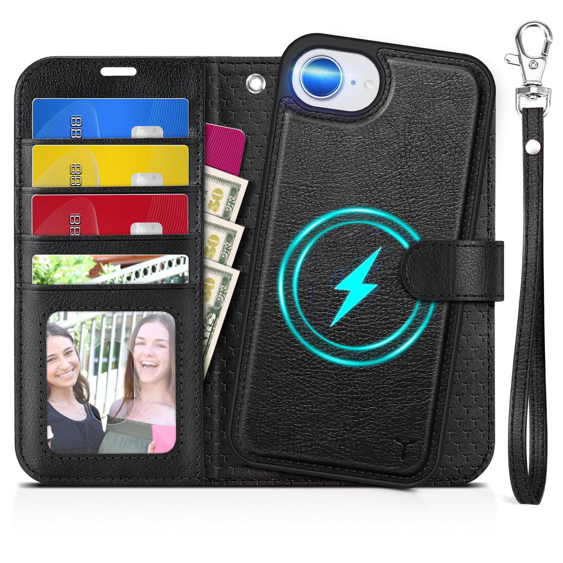 iPhone 16e Wallet 6.1", [Wrist Strap] [Detachable] Magnetic PU Leather Wallet Case RFID Blocking [Wireless Charging] 4 Card Holders Stand Folio Cover for iPhone 16e, Plum Purple