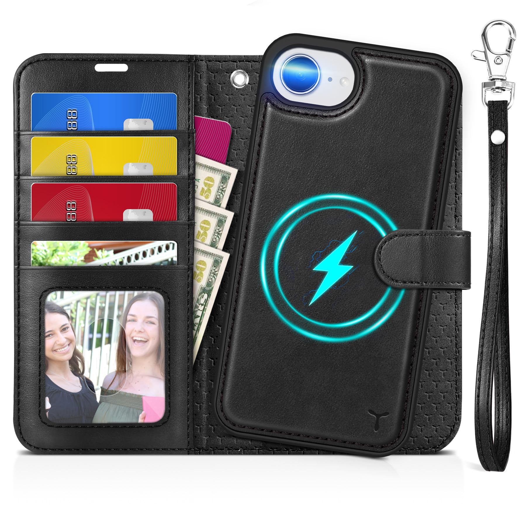 iPhone 16e Wallet 6.1", [Wrist Strap] [Detachable] Magnetic PU Leather Wallet Case RFID Blocking [Wireless Charging] 4 Card Holders Stand Folio Cover for iPhone 16e, Plum Purple