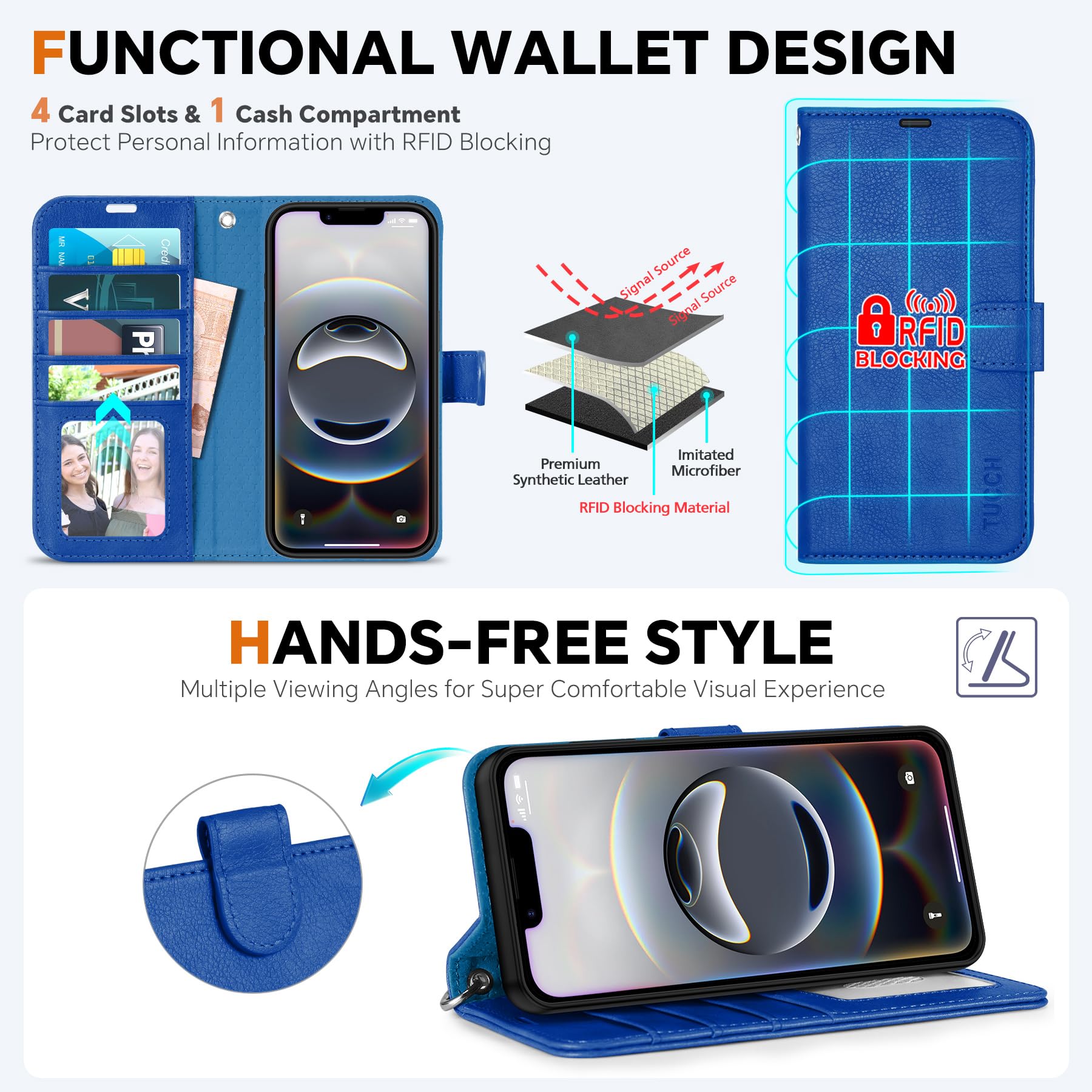 iPhone 16e Wallet 6.1", [Wrist Strap] [Detachable] Magnetic PU Leather Wallet Case RFID Blocking [Wireless Charging] 4 Card Holders Stand Folio Cover for iPhone 16e, Plum Purple