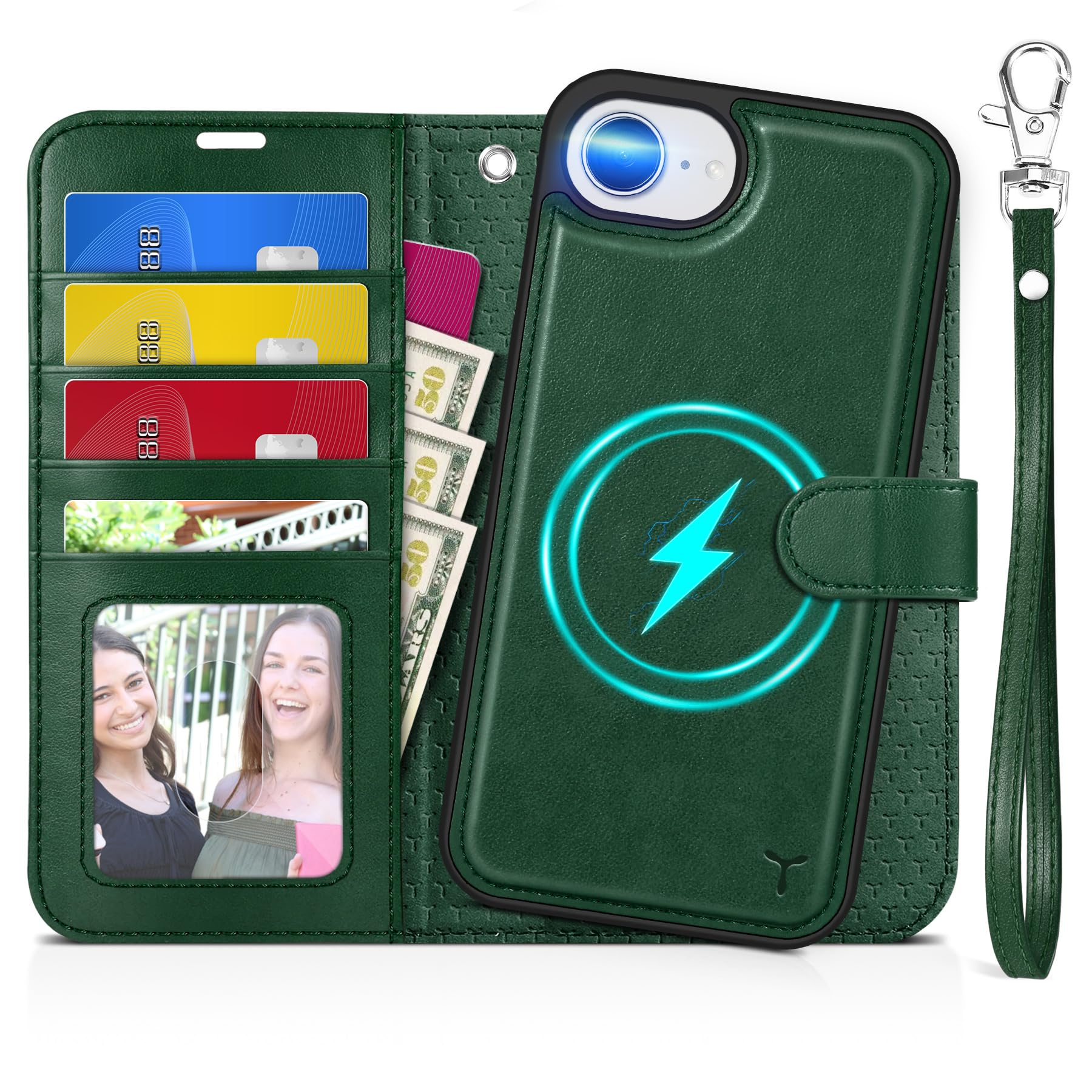 iPhone 16e Wallet 6.1", [Wrist Strap] [Detachable] Magnetic PU Leather Wallet Case RFID Blocking [Wireless Charging] 4 Card Holders Stand Folio Cover for iPhone 16e, Plum Purple