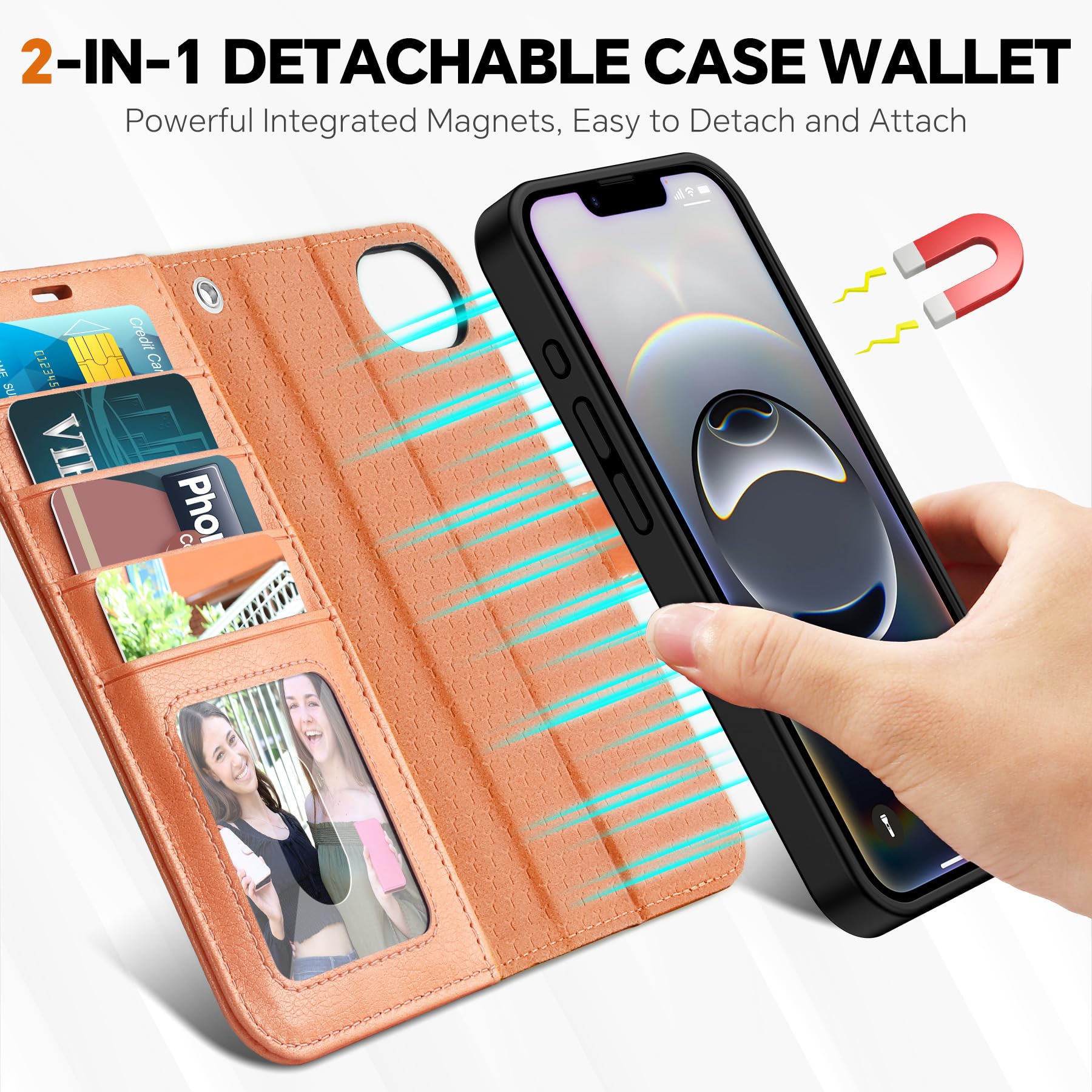 iPhone 16e Wallet 6.1", [Wrist Strap] [Detachable] Magnetic PU Leather Wallet Case RFID Blocking [Wireless Charging] 4 Card Holders Stand Folio Cover for iPhone 16e, Plum Purple