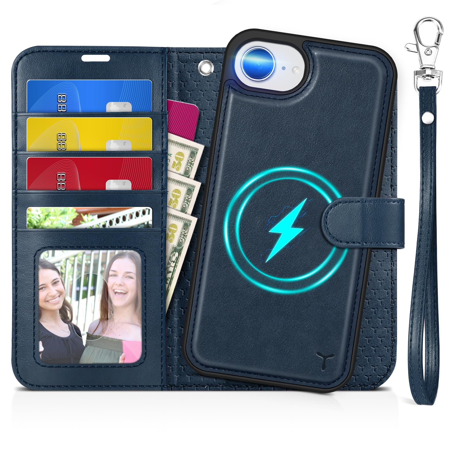 iPhone 16e Wallet 6.1", [Wrist Strap] [Detachable] Magnetic PU Leather Wallet Case RFID Blocking [Wireless Charging] 4 Card Holders Stand Folio Cover for iPhone 16e, Plum Purple