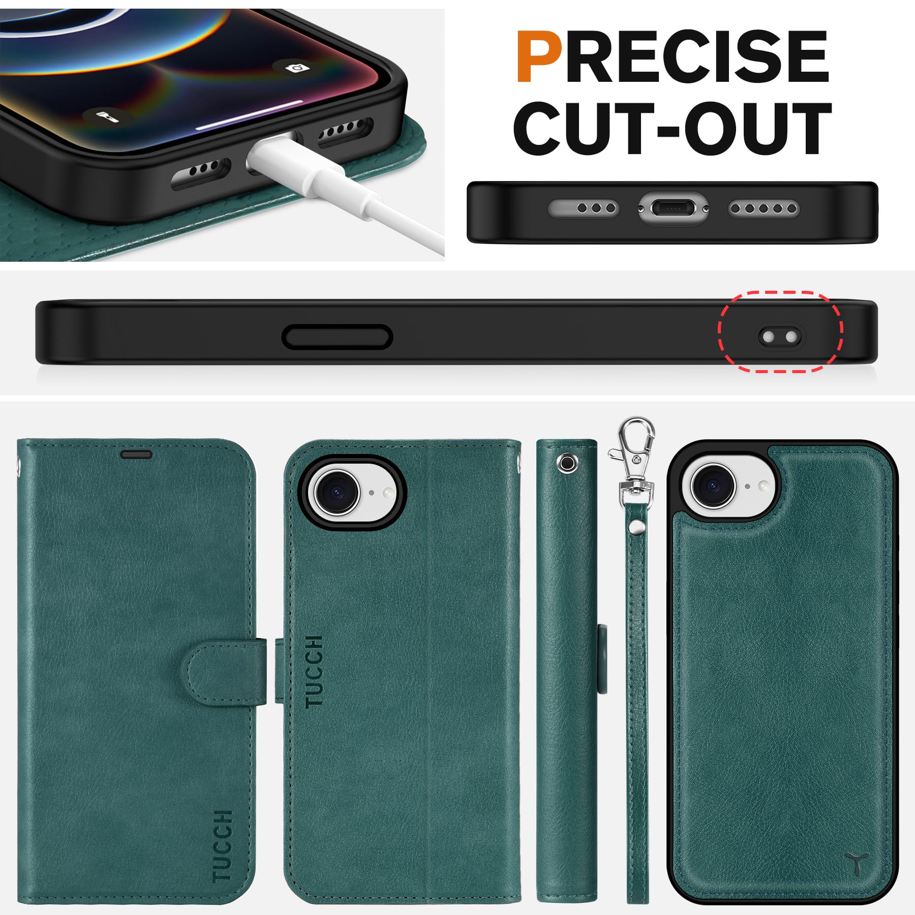 iPhone 16e Wallet 6.1", [Wrist Strap] [Detachable] Magnetic PU Leather Wallet Case RFID Blocking [Wireless Charging] 4 Card Holders Stand Folio Cover for iPhone 16e, Plum Purple