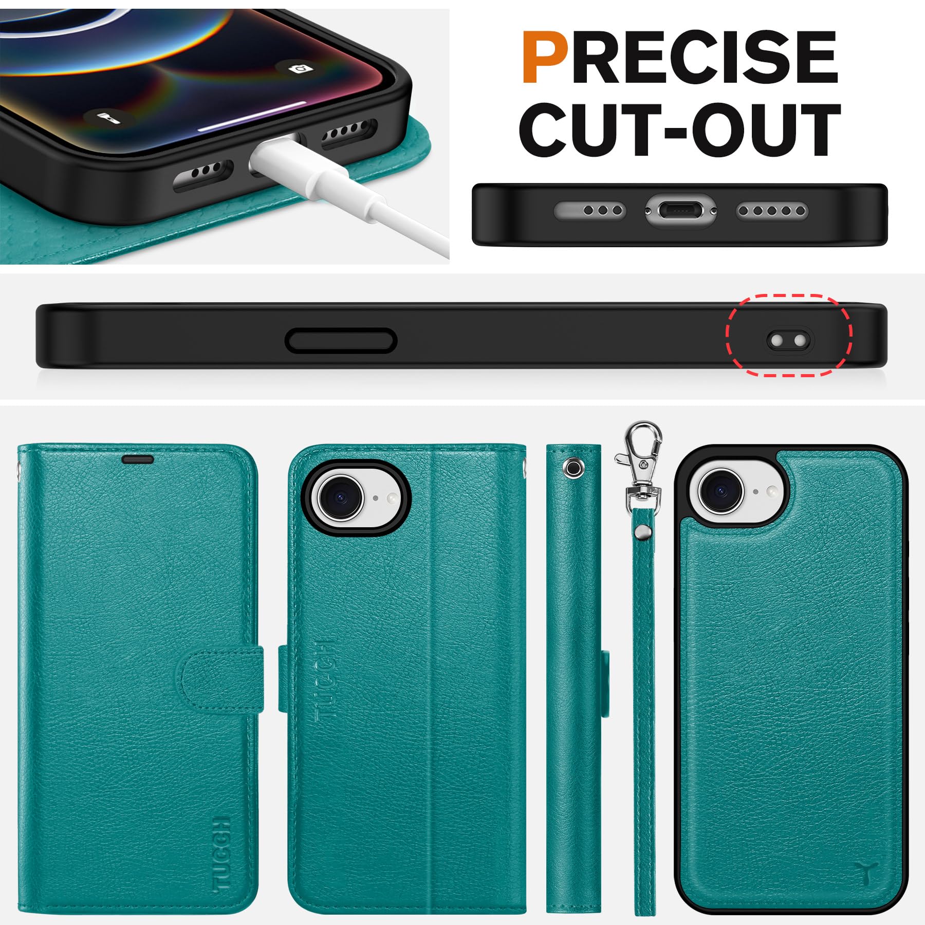 iPhone 16e Wallet 6.1", [Wrist Strap] [Detachable] Magnetic PU Leather Wallet Case RFID Blocking [Wireless Charging] 4 Card Holders Stand Folio Cover for iPhone 16e, Plum Purple