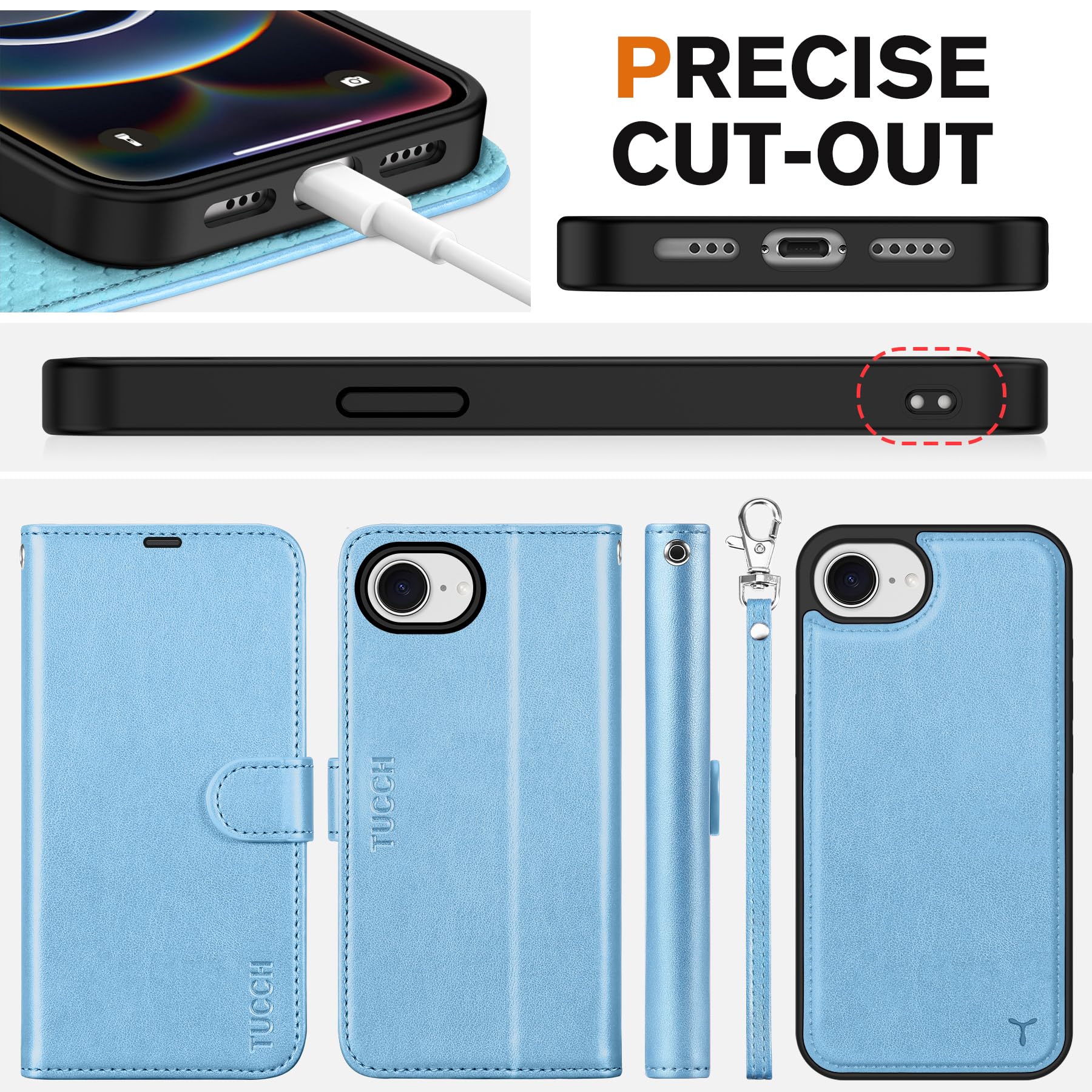 iPhone 16e Wallet 6.1", [Wrist Strap] [Detachable] Magnetic PU Leather Wallet Case RFID Blocking [Wireless Charging] 4 Card Holders Stand Folio Cover for iPhone 16e, Plum Purple