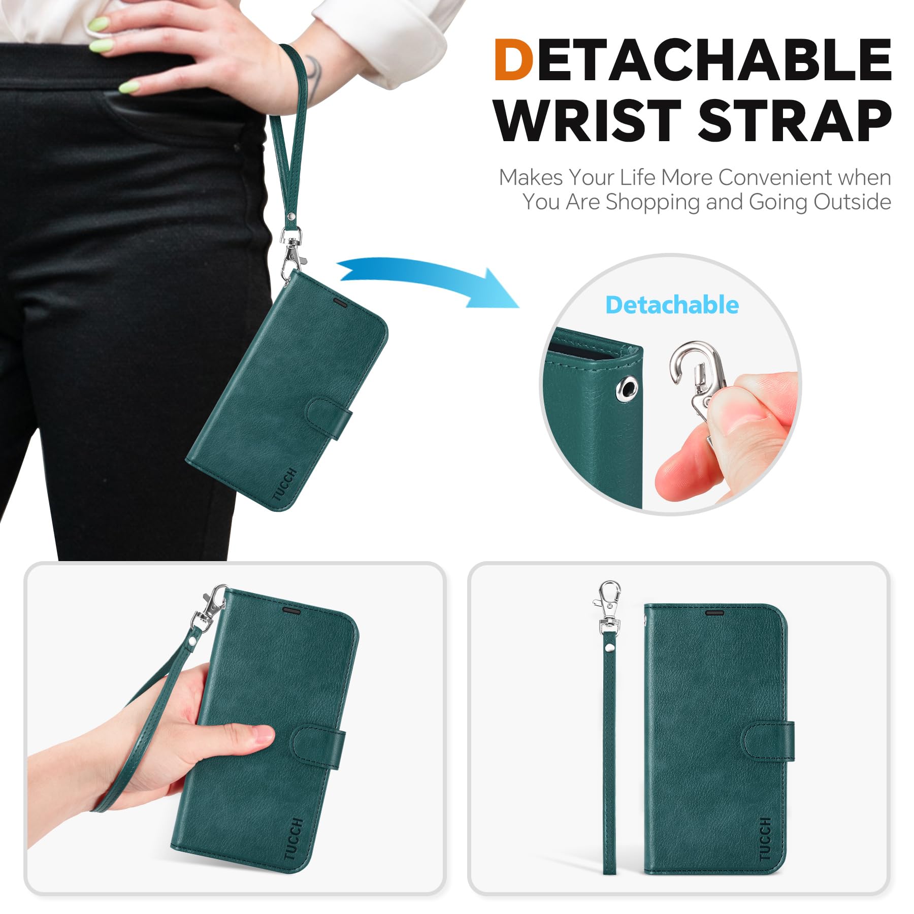 iPhone 16e Wallet 6.1", [Wrist Strap] [Detachable] Magnetic PU Leather Wallet Case RFID Blocking [Wireless Charging] 4 Card Holders Stand Folio Cover for iPhone 16e, Plum Purple