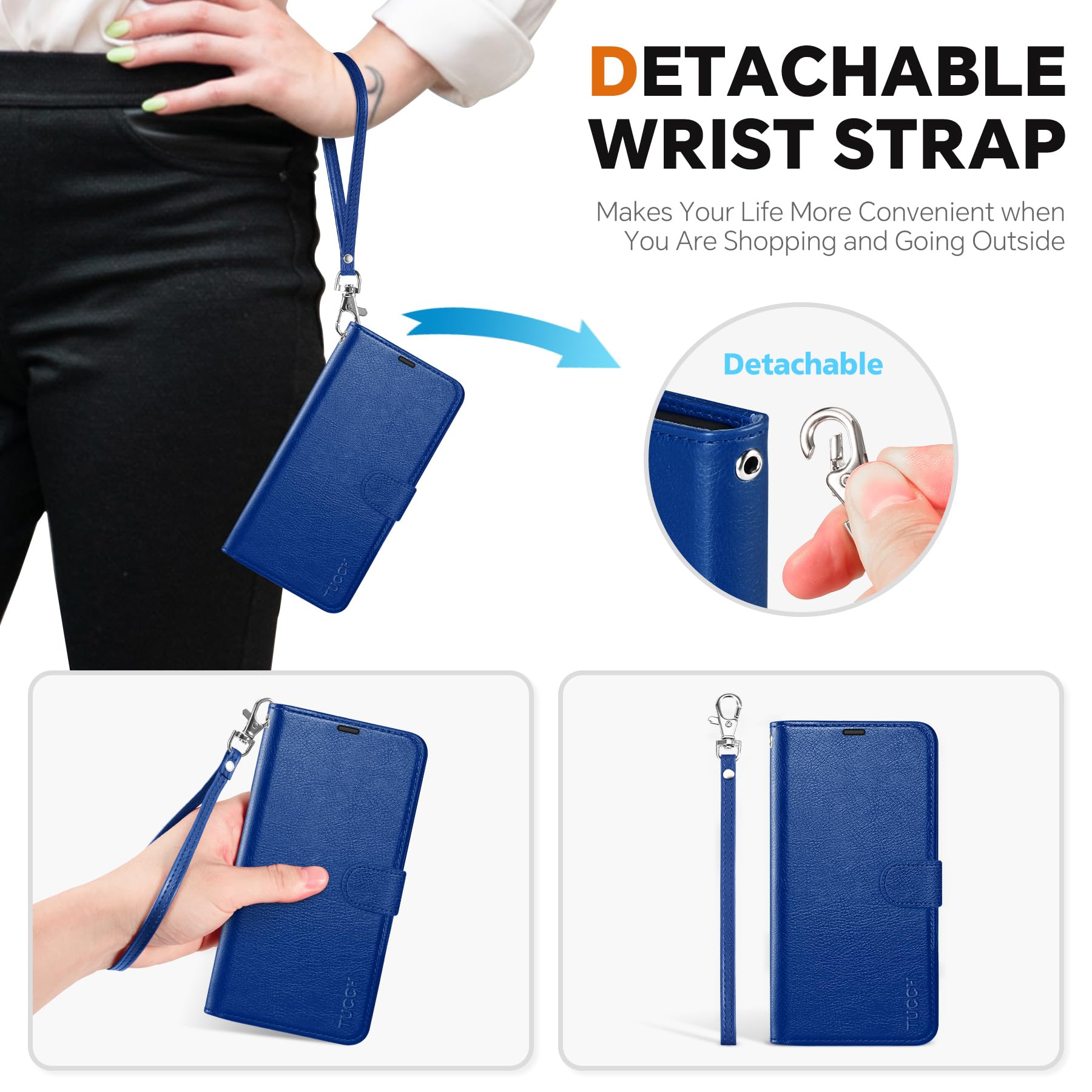 iPhone 16e Wallet 6.1", [Wrist Strap] [Detachable] Magnetic PU Leather Wallet Case RFID Blocking [Wireless Charging] 4 Card Holders Stand Folio Cover for iPhone 16e, Plum Purple