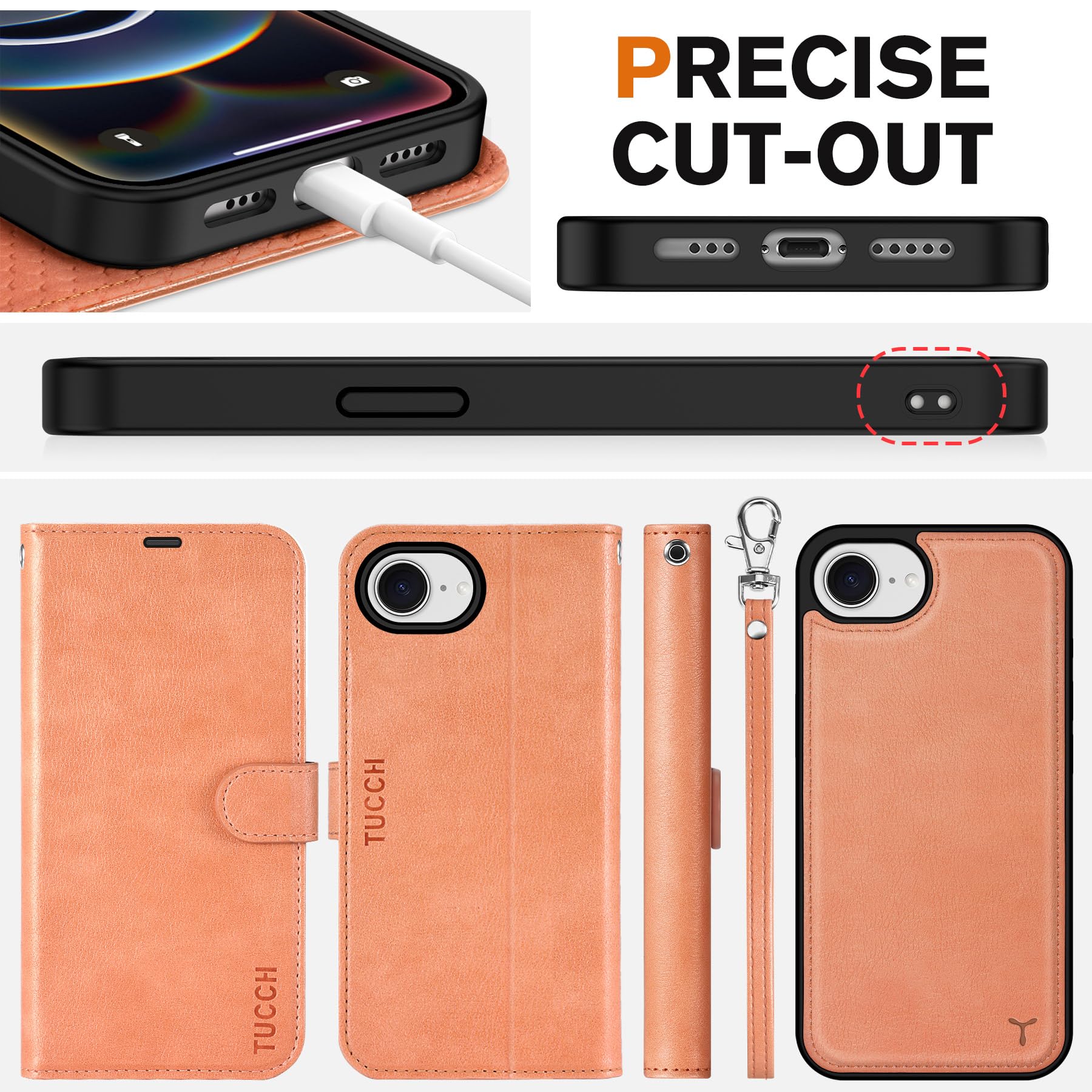 iPhone 16e Wallet 6.1", [Wrist Strap] [Detachable] Magnetic PU Leather Wallet Case RFID Blocking [Wireless Charging] 4 Card Holders Stand Folio Cover for iPhone 16e, Plum Purple