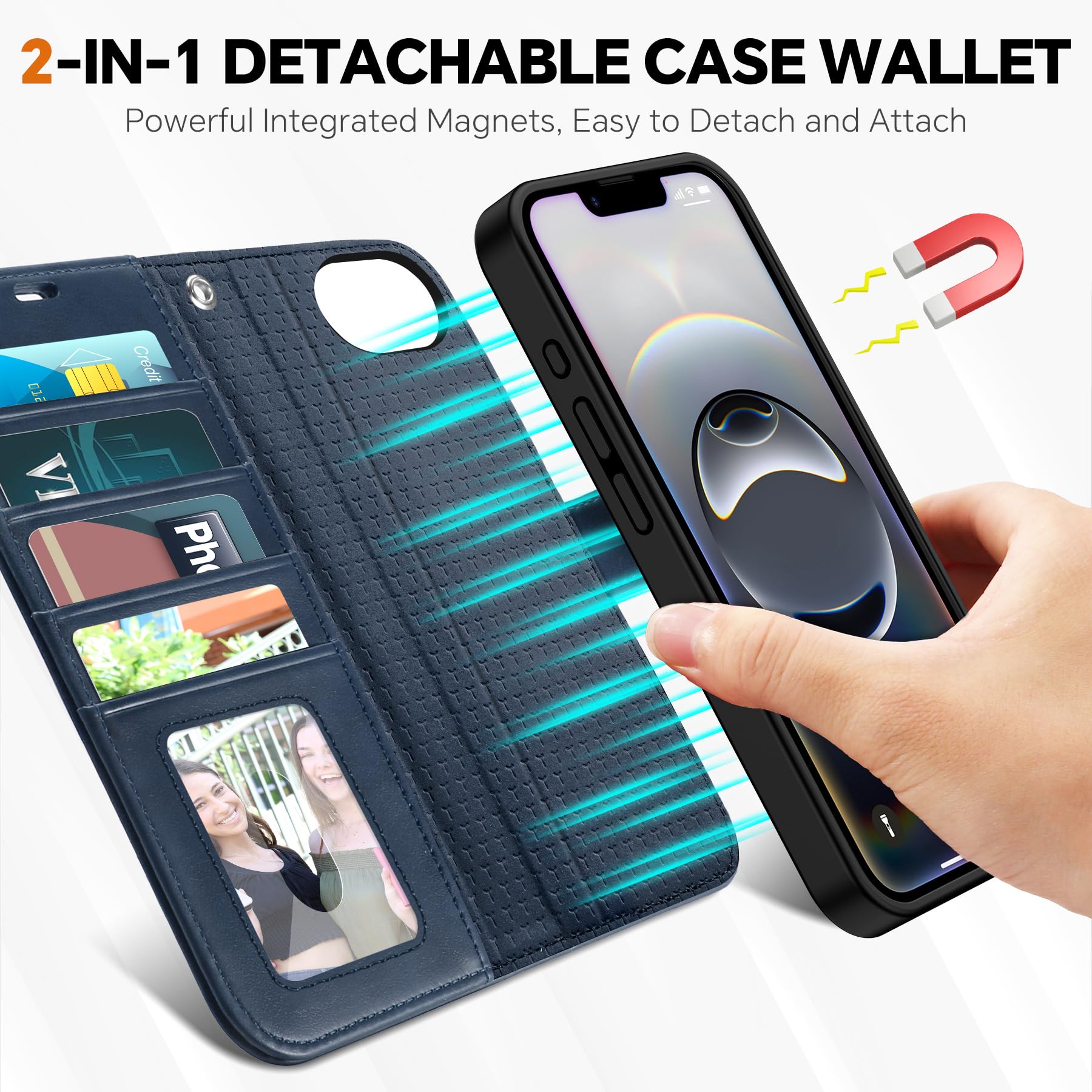 iPhone 16e Wallet 6.1", [Wrist Strap] [Detachable] Magnetic PU Leather Wallet Case RFID Blocking [Wireless Charging] 4 Card Holders Stand Folio Cover for iPhone 16e, Plum Purple