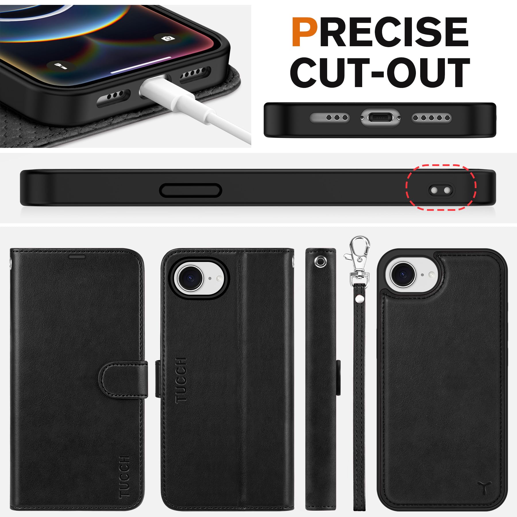 iPhone 16e Wallet 6.1", [Wrist Strap] [Detachable] Magnetic PU Leather Wallet Case RFID Blocking [Wireless Charging] 4 Card Holders Stand Folio Cover for iPhone 16e, Plum Purple