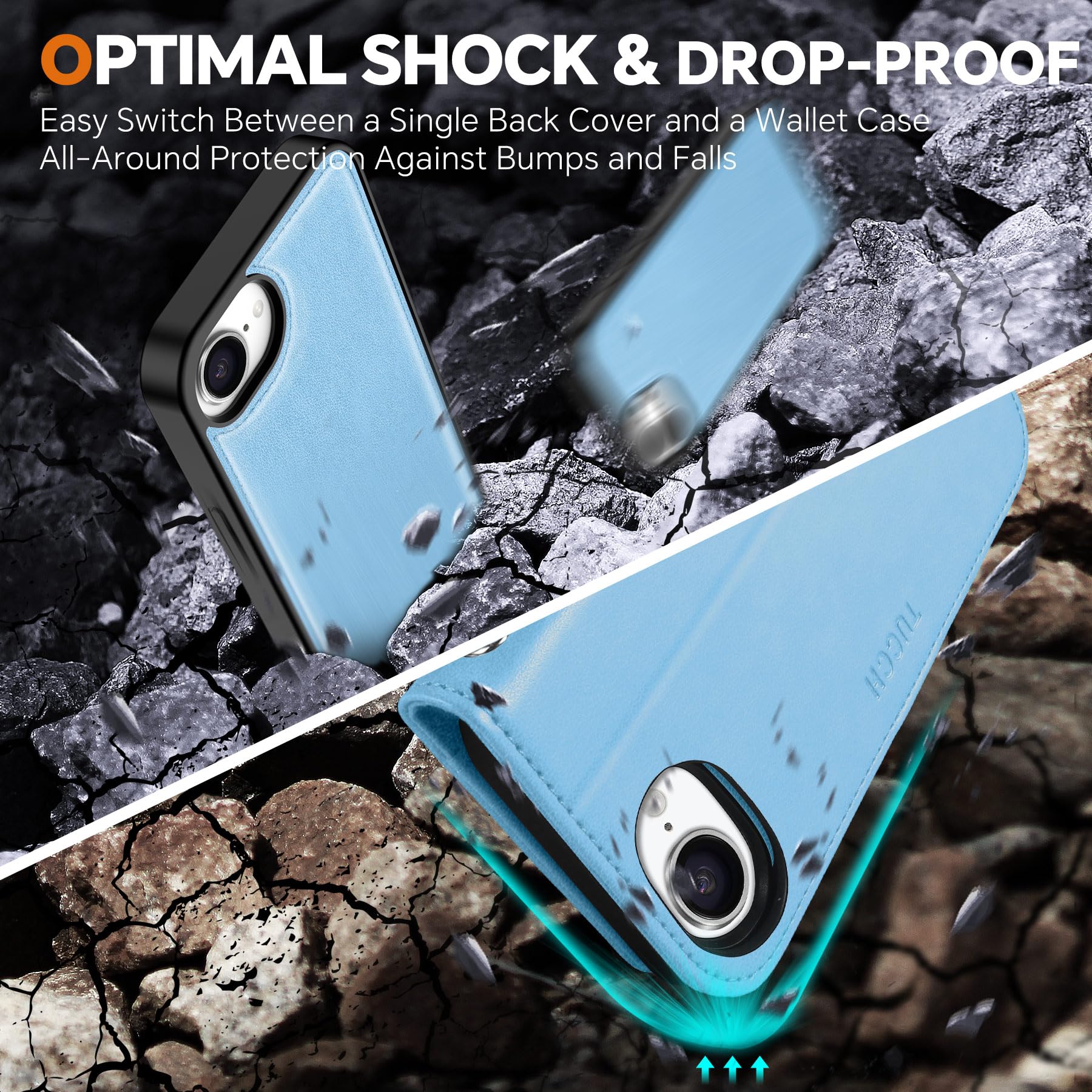 iPhone 16e Wallet 6.1", [Wrist Strap] [Detachable] Magnetic PU Leather Wallet Case RFID Blocking [Wireless Charging] 4 Card Holders Stand Folio Cover for iPhone 16e, Plum Purple