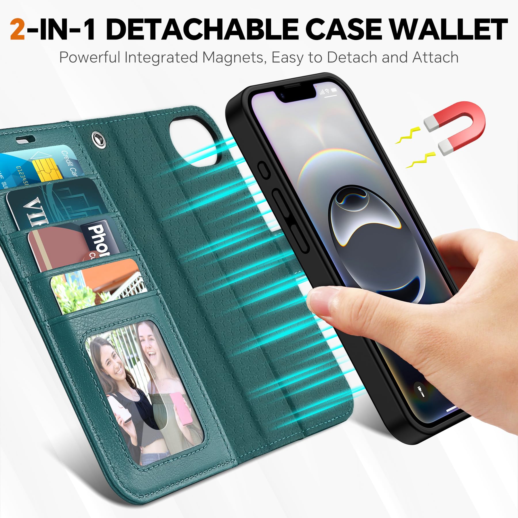 iPhone 16e Wallet 6.1", [Wrist Strap] [Detachable] Magnetic PU Leather Wallet Case RFID Blocking [Wireless Charging] 4 Card Holders Stand Folio Cover for iPhone 16e, Plum Purple