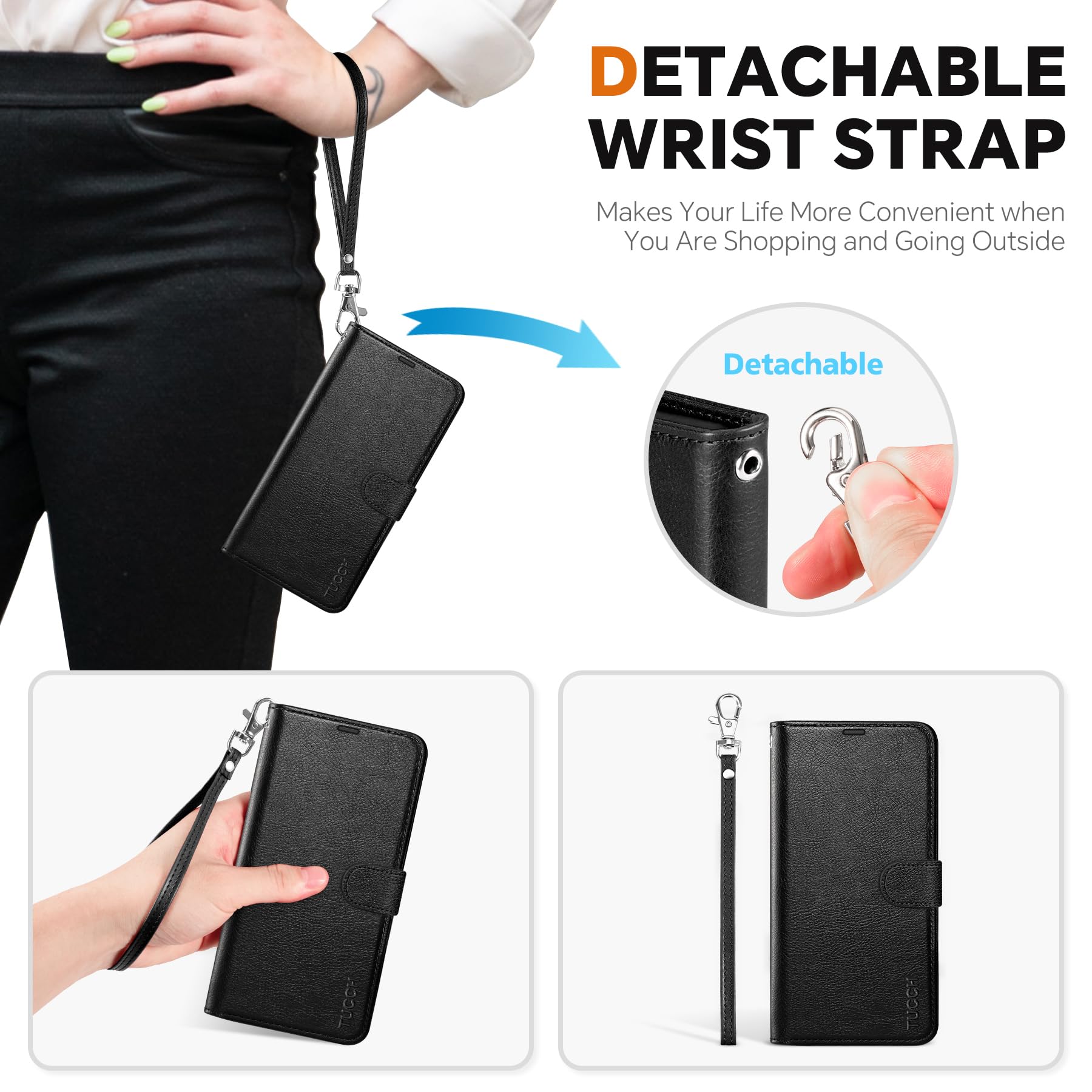 iPhone 16e Wallet 6.1", [Wrist Strap] [Detachable] Magnetic PU Leather Wallet Case RFID Blocking [Wireless Charging] 4 Card Holders Stand Folio Cover for iPhone 16e, Plum Purple