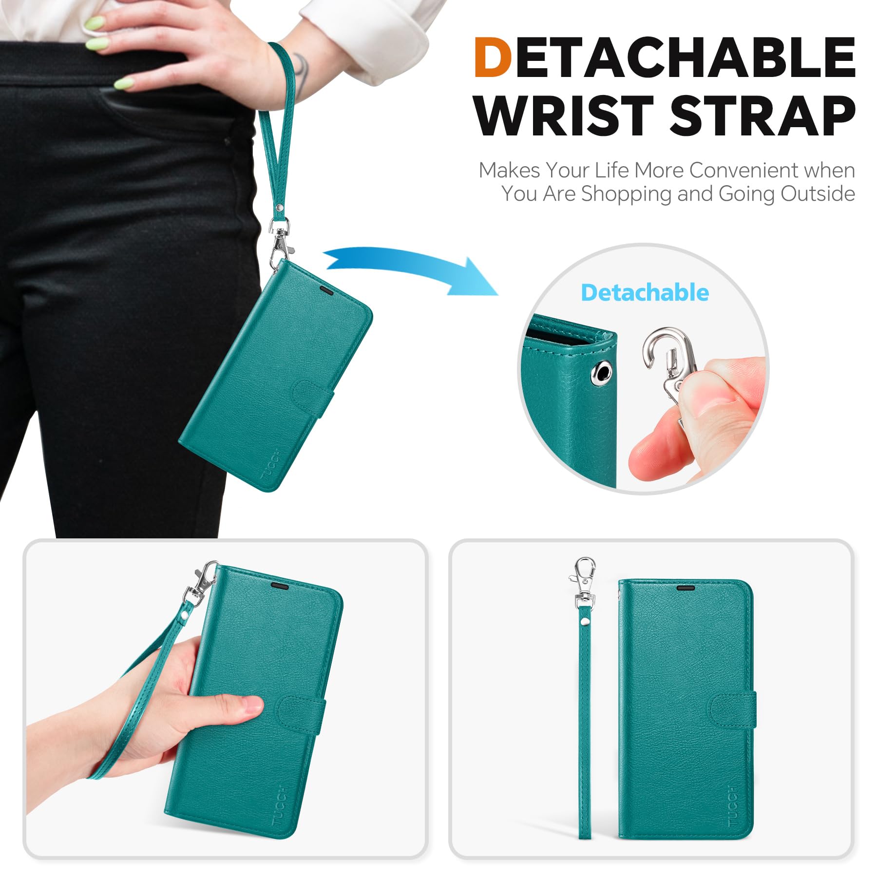 iPhone 16e Wallet 6.1", [Wrist Strap] [Detachable] Magnetic PU Leather Wallet Case RFID Blocking [Wireless Charging] 4 Card Holders Stand Folio Cover for iPhone 16e, Plum Purple