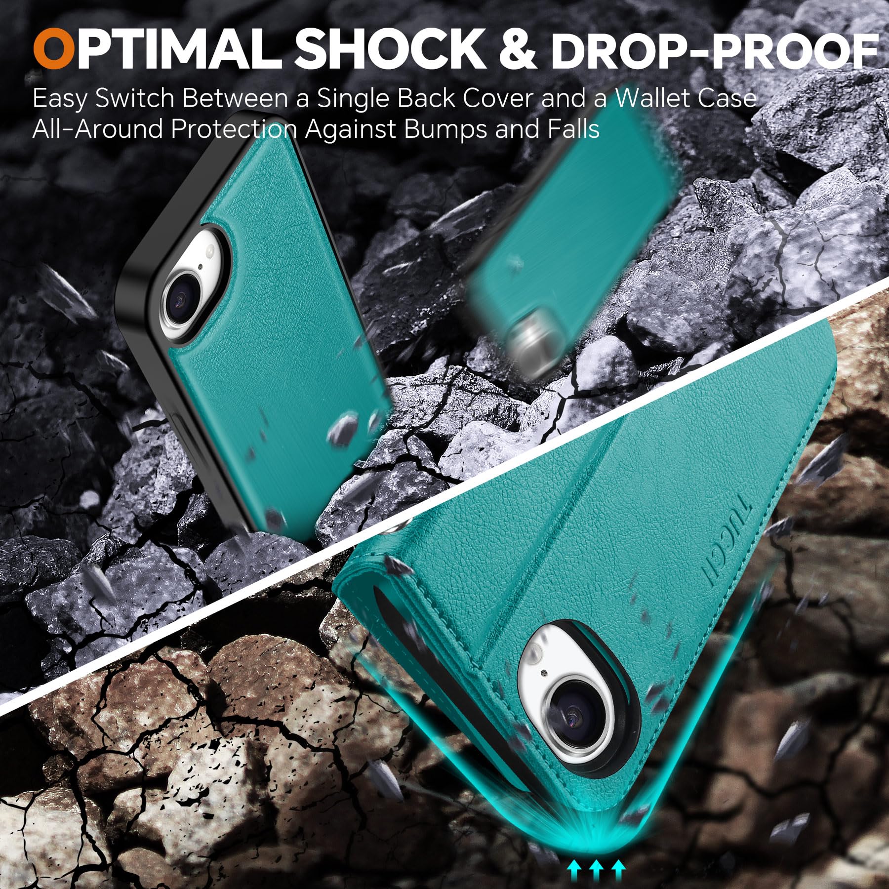 iPhone 16e Wallet 6.1", [Wrist Strap] [Detachable] Magnetic PU Leather Wallet Case RFID Blocking [Wireless Charging] 4 Card Holders Stand Folio Cover for iPhone 16e, Plum Purple