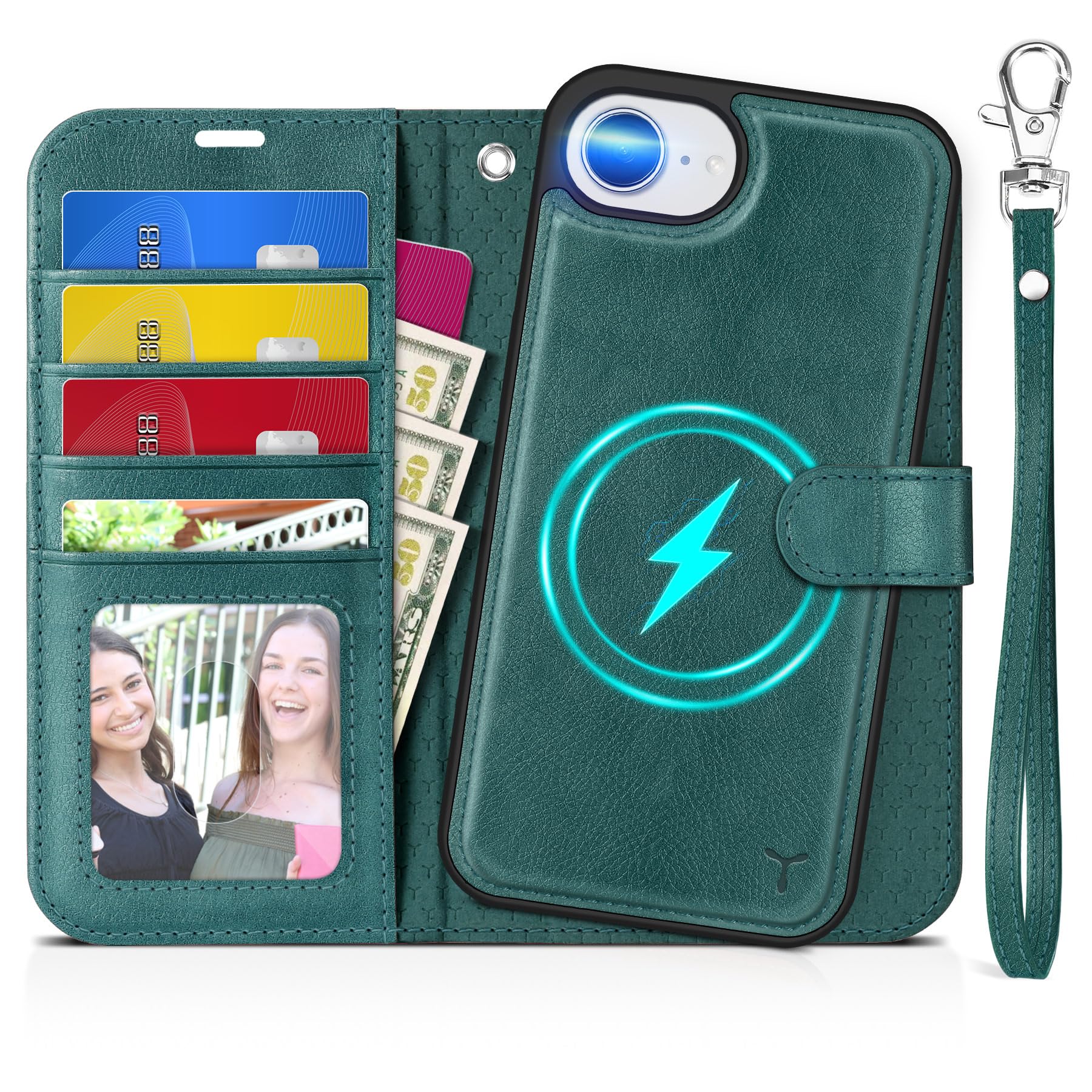 iPhone 16e Wallet 6.1", [Wrist Strap] [Detachable] Magnetic PU Leather Wallet Case RFID Blocking [Wireless Charging] 4 Card Holders Stand Folio Cover for iPhone 16e, Plum Purple