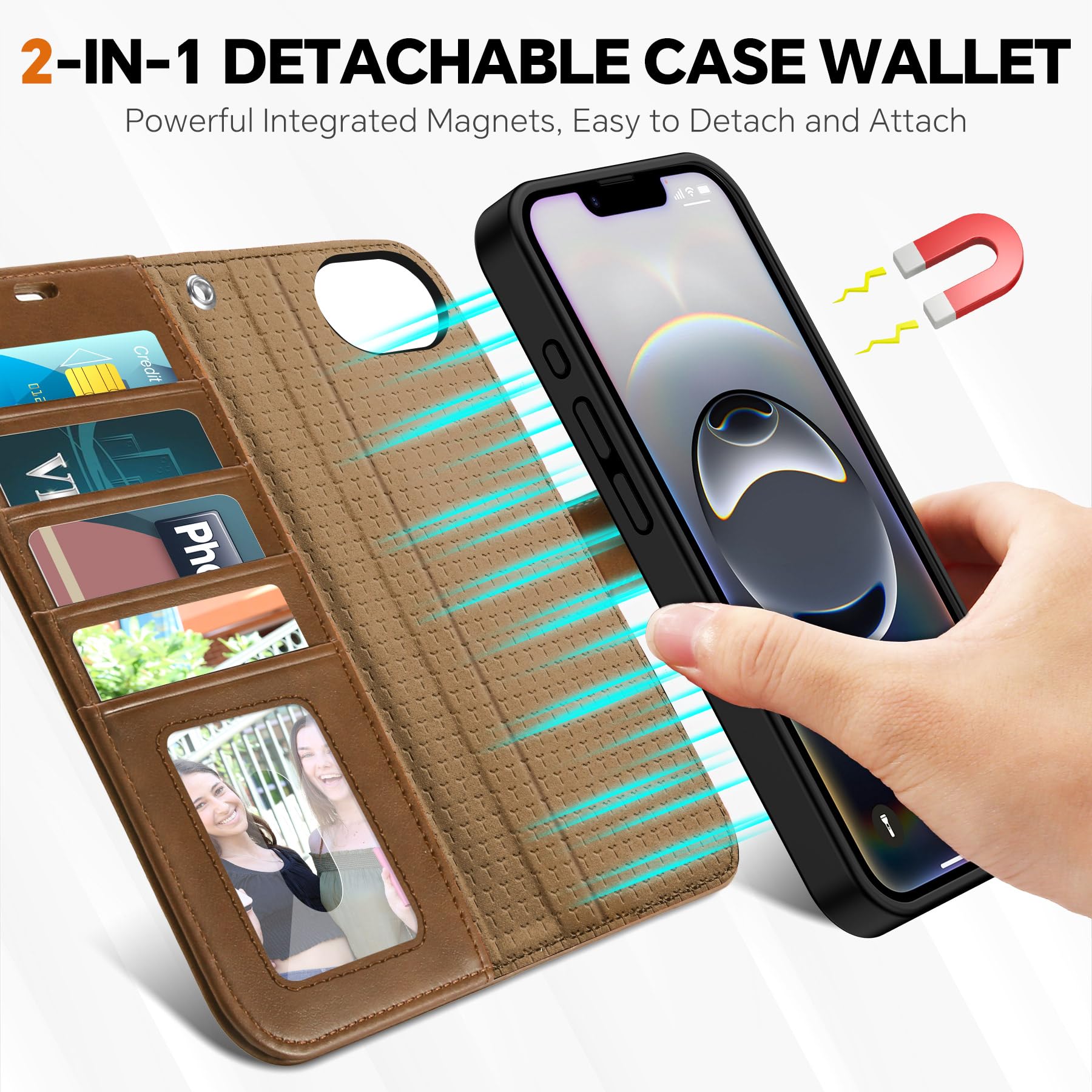 iPhone 16e Wallet 6.1", [Wrist Strap] [Detachable] Magnetic PU Leather Wallet Case RFID Blocking [Wireless Charging] 4 Card Holders Stand Folio Cover for iPhone 16e, Plum Purple