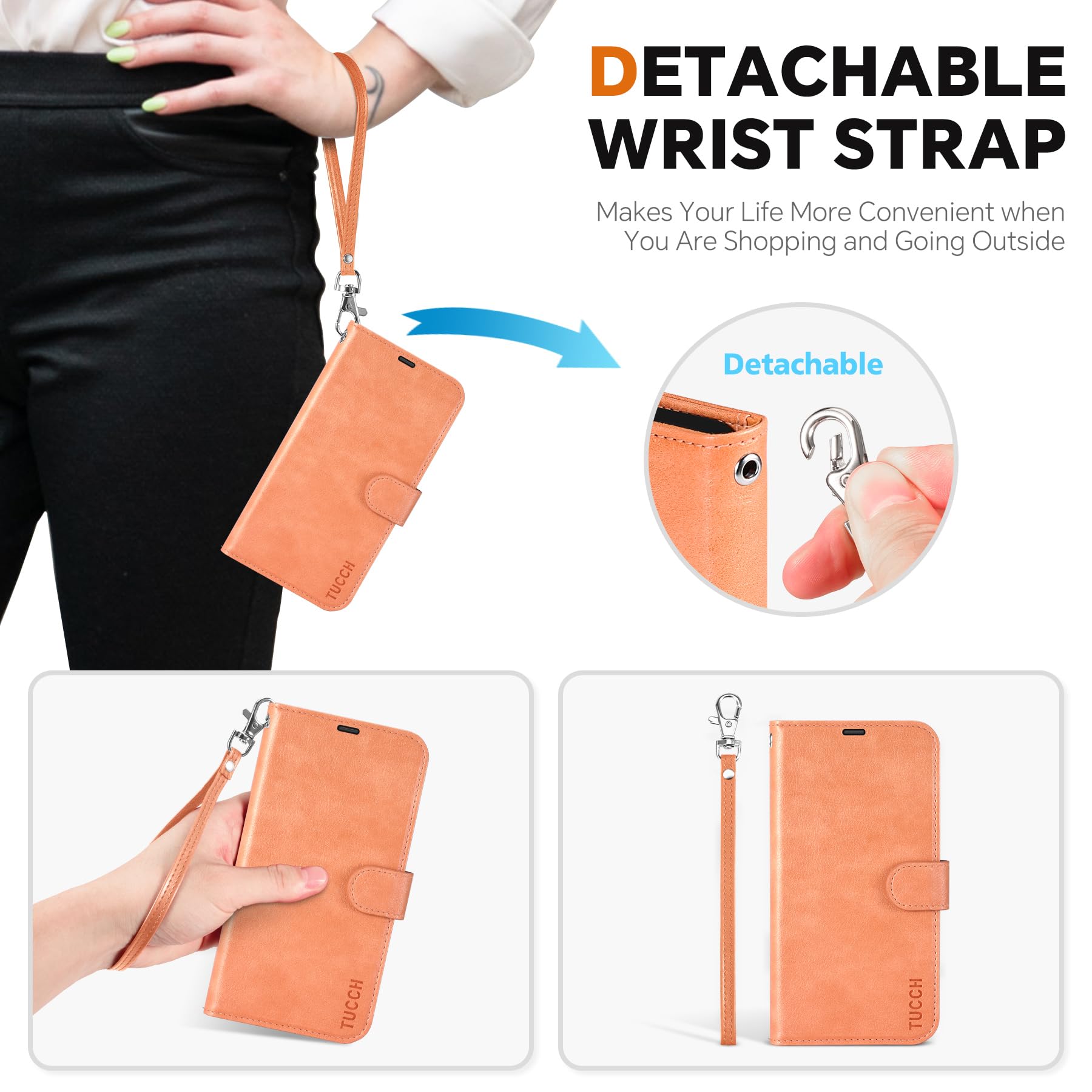 iPhone 16e Wallet 6.1", [Wrist Strap] [Detachable] Magnetic PU Leather Wallet Case RFID Blocking [Wireless Charging] 4 Card Holders Stand Folio Cover for iPhone 16e, Plum Purple