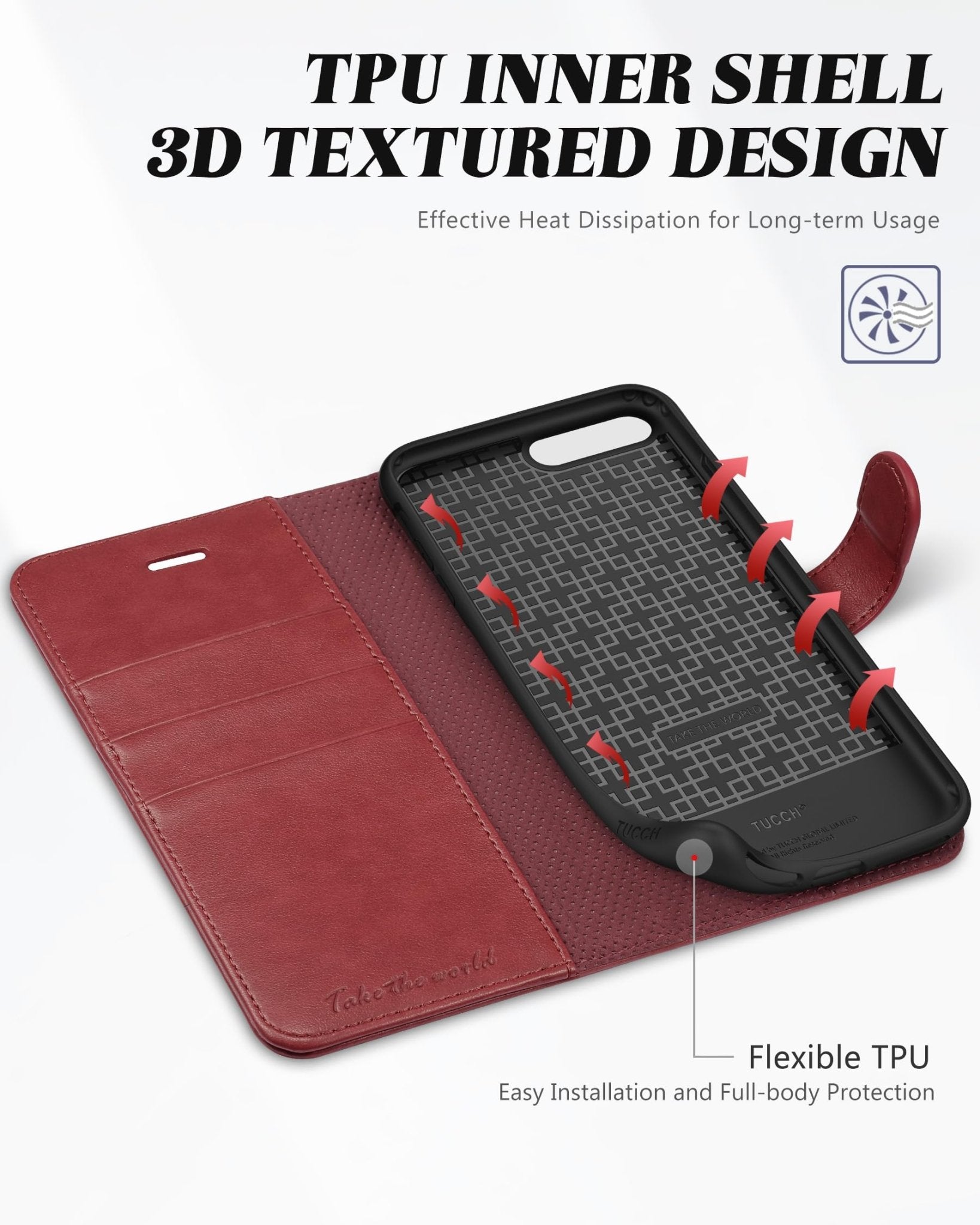 iPhone 8 Plus/iPhone 7 Plus, PU Leather Flip Cover with Card Slot Stand Holder, Magnetic Closure Shockproof TPU Interior Case Compatible with iPhone 7 Plus/8 Plus, Black