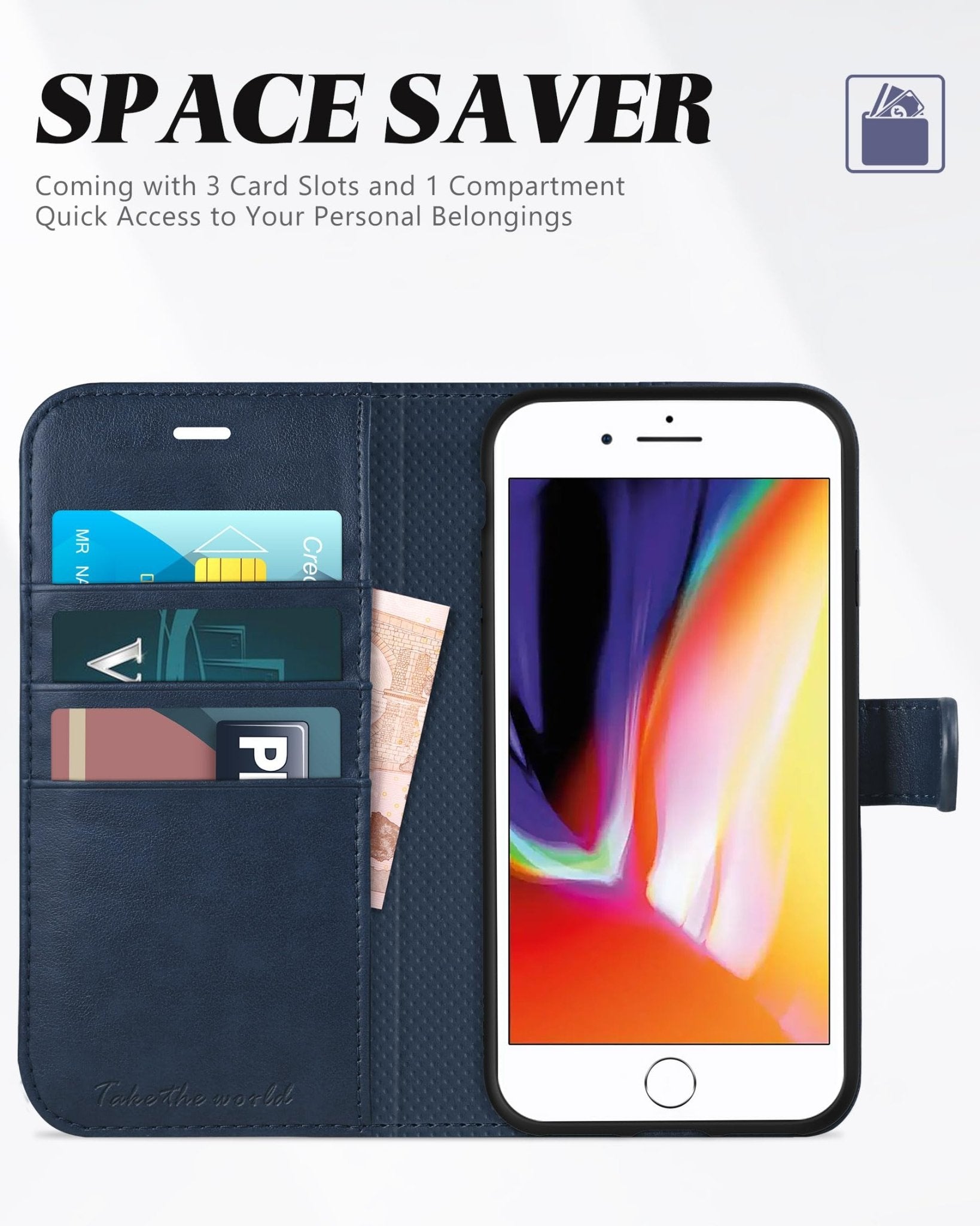 iPhone 8 Plus/iPhone 7 Plus, PU Leather Flip Cover with Card Slot Stand Holder, Magnetic Closure Shockproof TPU Interior Case Compatible with iPhone 7 Plus/8 Plus, Black