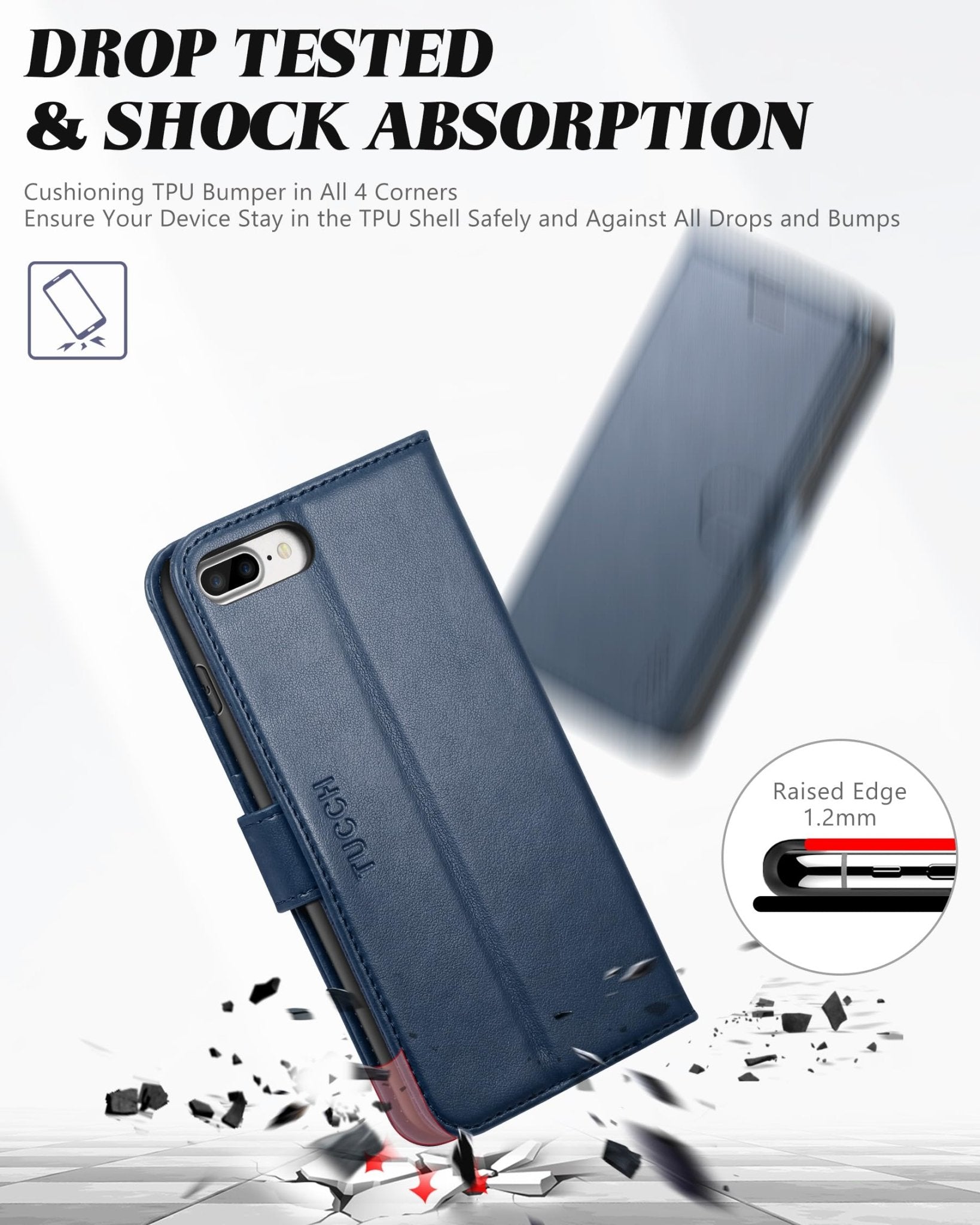 iPhone 8 Plus/iPhone 7 Plus, PU Leather Flip Cover with Card Slot Stand Holder, Magnetic Closure Shockproof TPU Interior Case Compatible with iPhone 7 Plus/8 Plus, Black