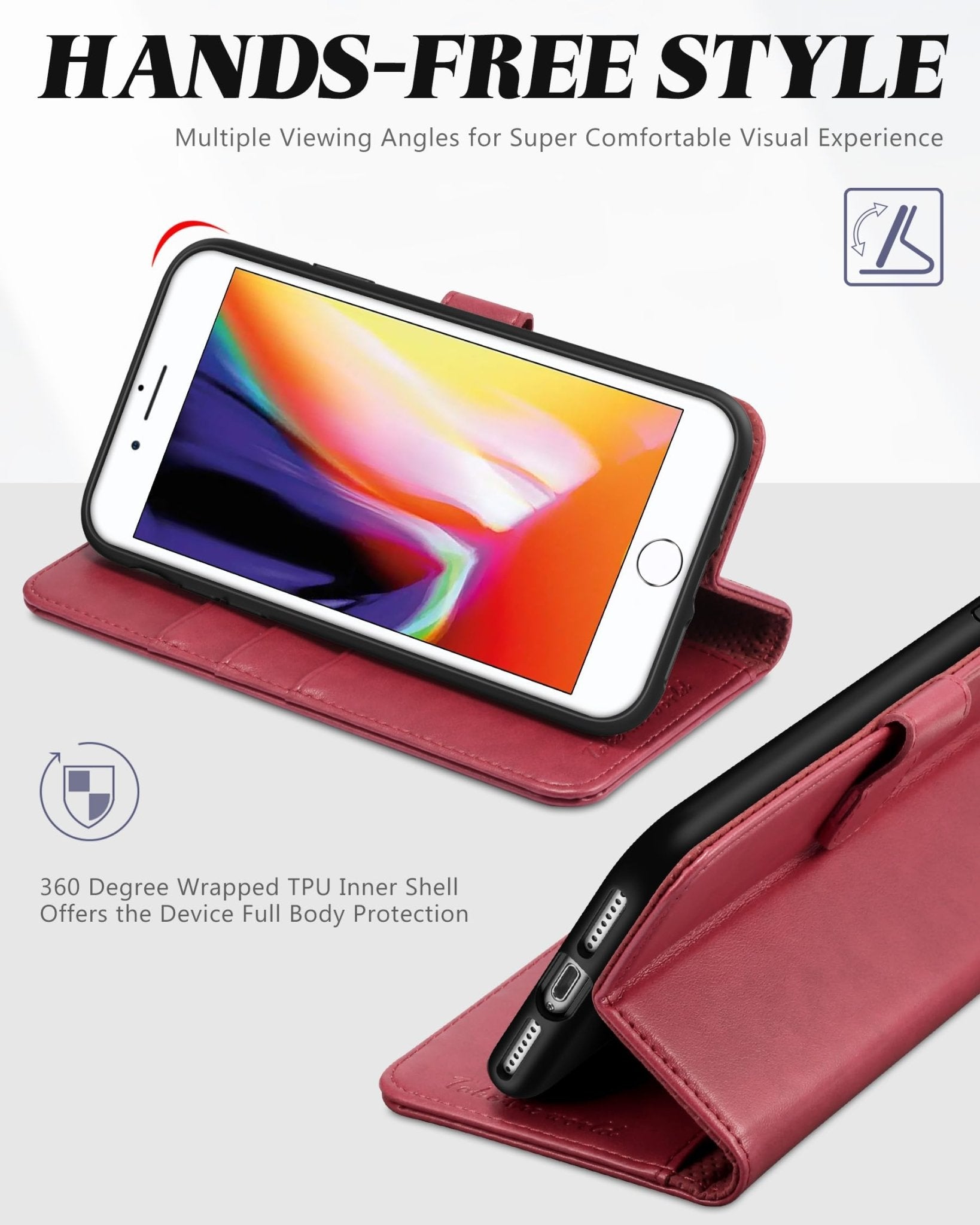 iPhone 8 Plus/iPhone 7 Plus, PU Leather Flip Cover with Card Slot Stand Holder, Magnetic Closure Shockproof TPU Interior Case Compatible with iPhone 7 Plus/8 Plus, Black