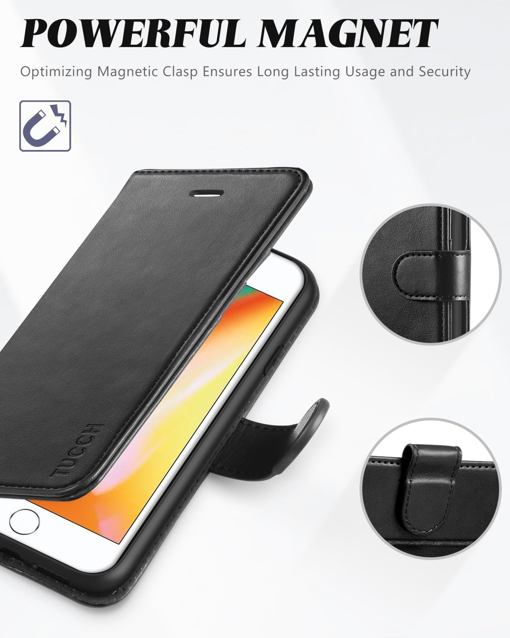 iPhone 8 Plus/iPhone 7 Plus, PU Leather Flip Cover with Card Slot Stand Holder, Magnetic Closure Shockproof TPU Interior Case Compatible with iPhone 7 Plus/8 Plus, Black