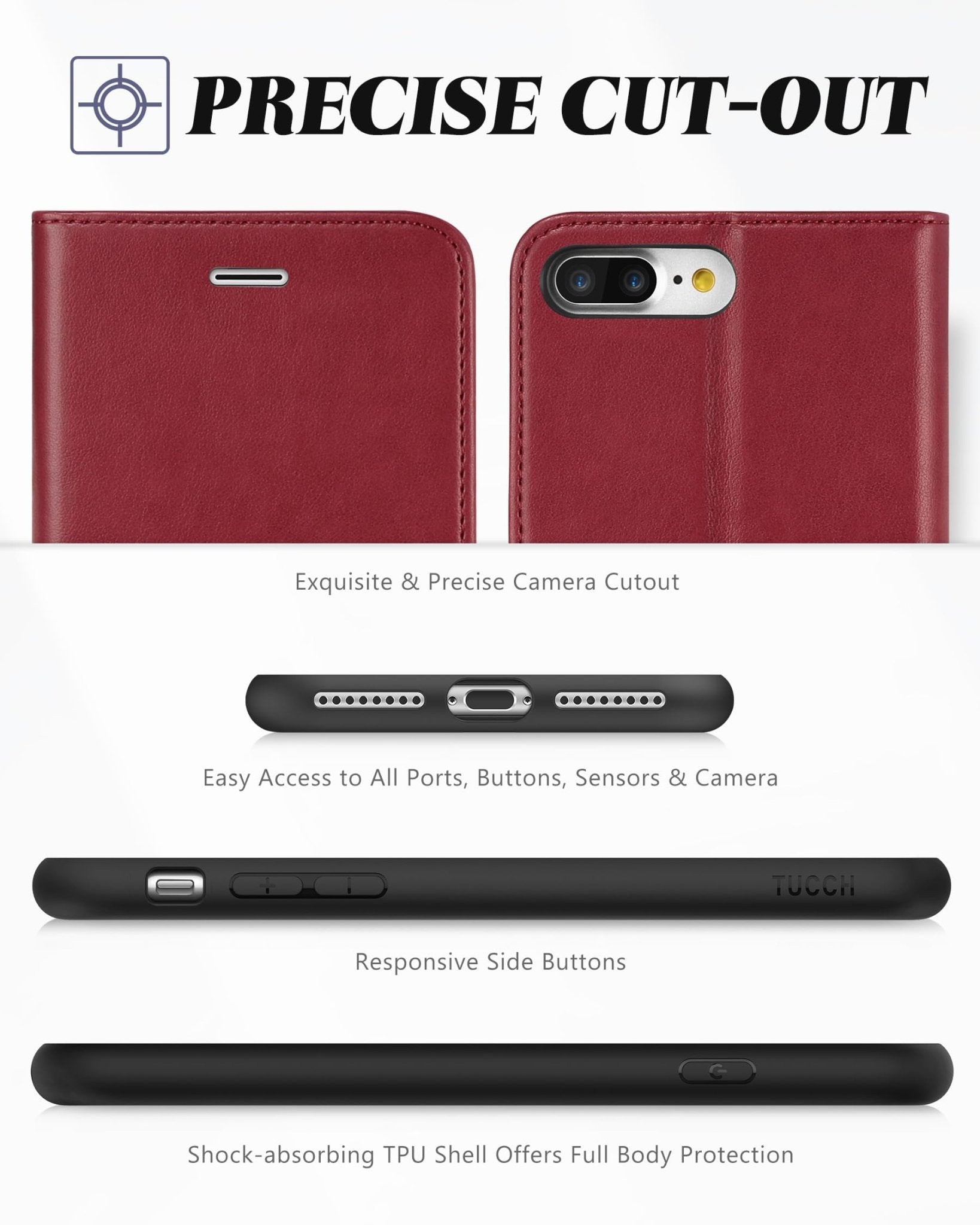 iPhone 8 Plus/iPhone 7 Plus, PU Leather Flip Cover with Card Slot Stand Holder, Magnetic Closure Shockproof TPU Interior Case Compatible with iPhone 7 Plus/8 Plus, Black