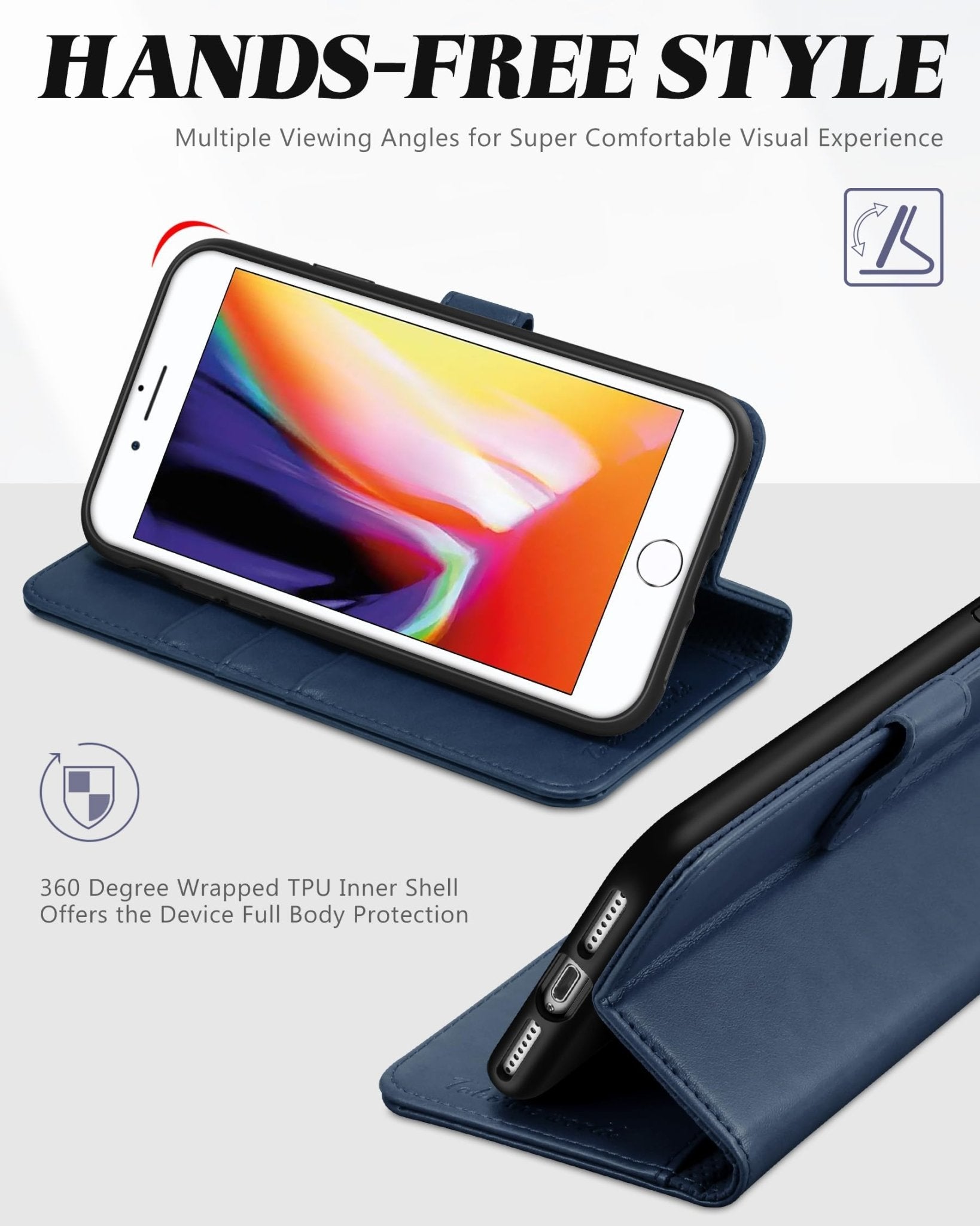 iPhone 8 Plus/iPhone 7 Plus, PU Leather Flip Cover with Card Slot Stand Holder, Magnetic Closure Shockproof TPU Interior Case Compatible with iPhone 7 Plus/8 Plus, Black