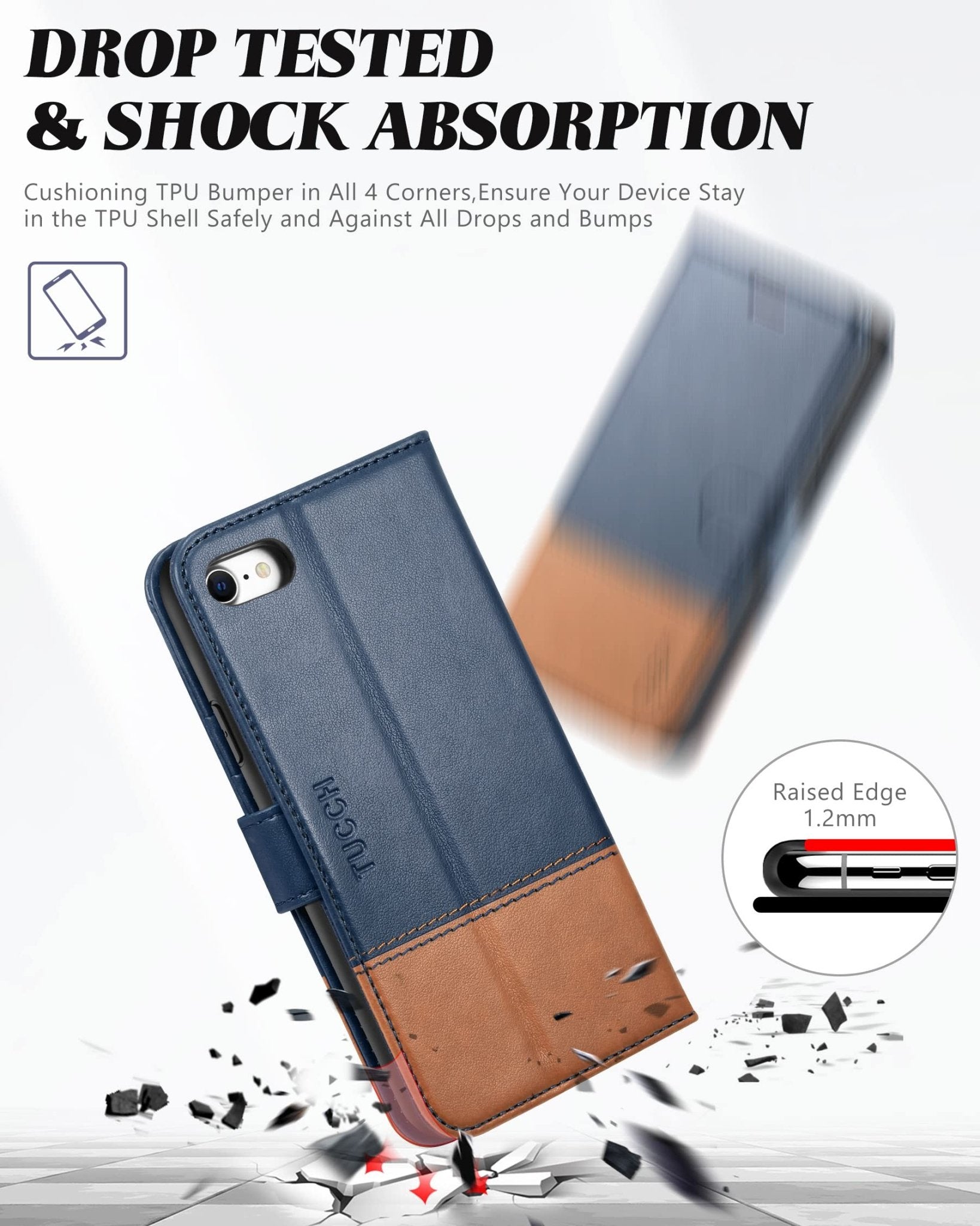 iPhone SE 2022/ iPhone 7/8/iPhone SE 2020, PU Leather 3 Card Slots Stand Magnetic Flip Folio Cover TPU Shockproof Inner Shell, Black