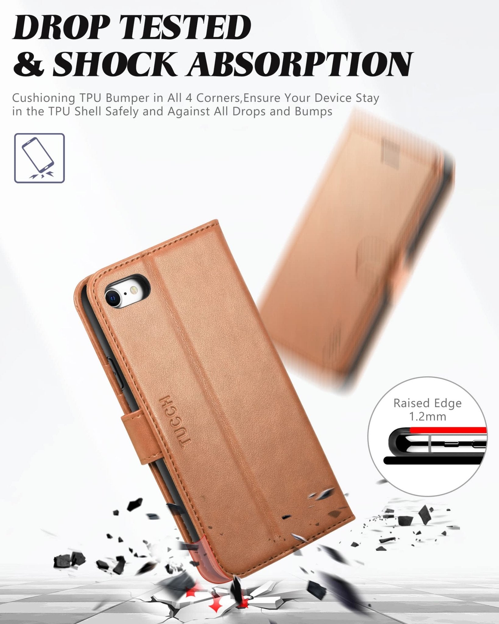 iPhone SE 2022/ iPhone 7/8/iPhone SE 2020, PU Leather 3 Card Slots Stand Magnetic Flip Folio Cover TPU Shockproof Inner Shell, Black