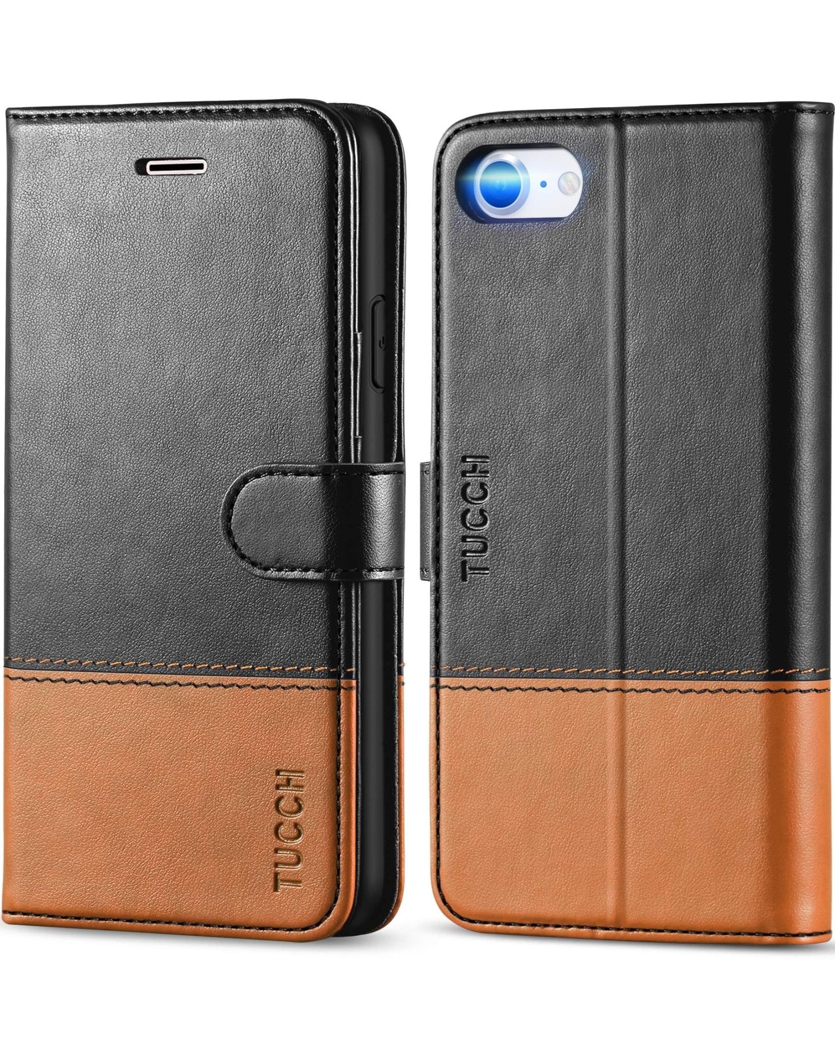 iPhone SE 2022/ iPhone 7/8/iPhone SE 2020, PU Leather 3 Card Slots Stand Magnetic Flip Folio Cover TPU Shockproof Inner Shell, Black