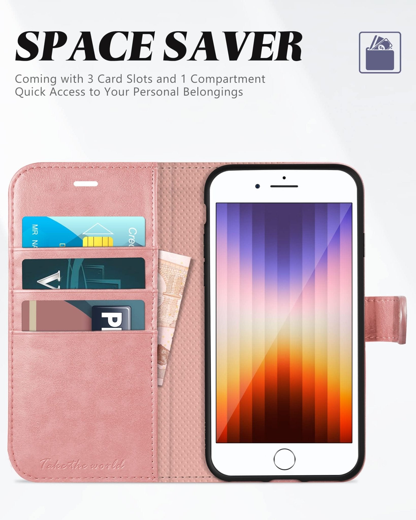 iPhone SE 2022/ iPhone 7/8/iPhone SE 2020, PU Leather 3 Card Slots Stand Magnetic Flip Folio Cover TPU Shockproof Inner Shell, Black