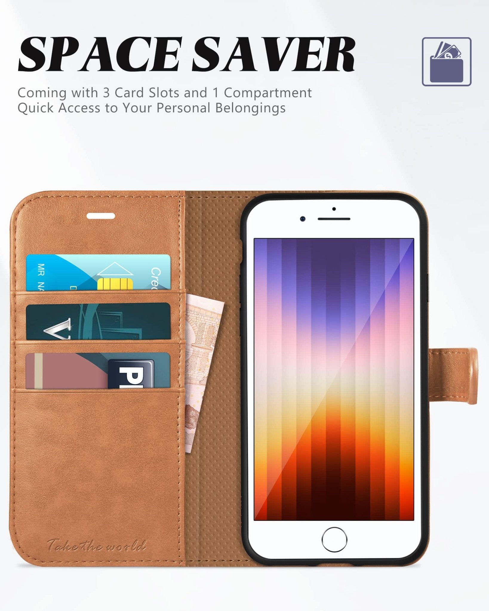 iPhone SE 2022/ iPhone 7/8/iPhone SE 2020, PU Leather 3 Card Slots Stand Magnetic Flip Folio Cover TPU Shockproof Inner Shell, Black