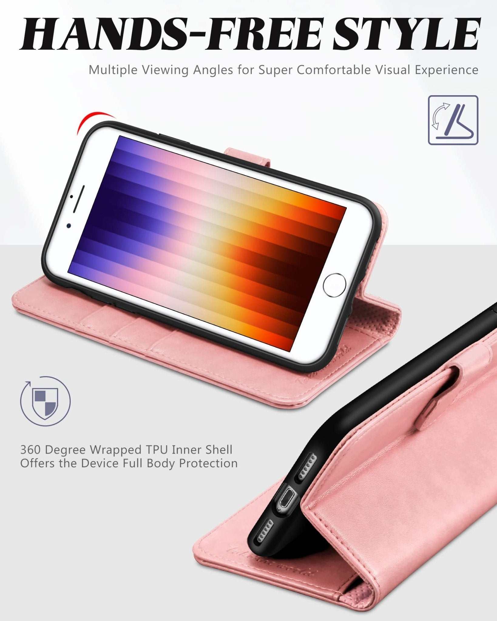 iPhone SE 2022/ iPhone 7/8/iPhone SE 2020, PU Leather 3 Card Slots Stand Magnetic Flip Folio Cover TPU Shockproof Inner Shell, Black