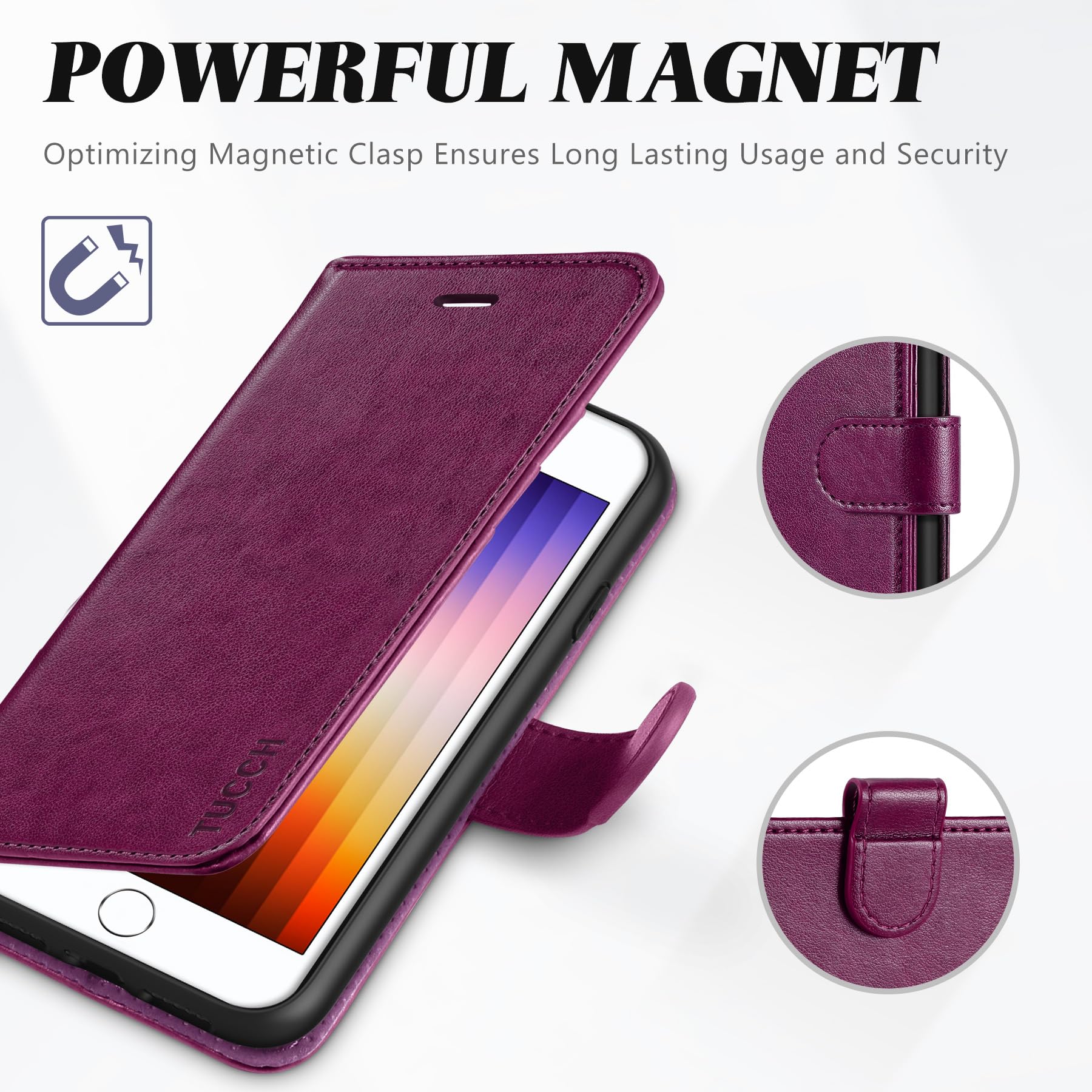 iPhone SE 2022/ iPhone 7/8/iPhone SE 2020, PU Leather 3 Card Slots Stand Magnetic Flip Folio Cover TPU Shockproof Inner Shell, Black