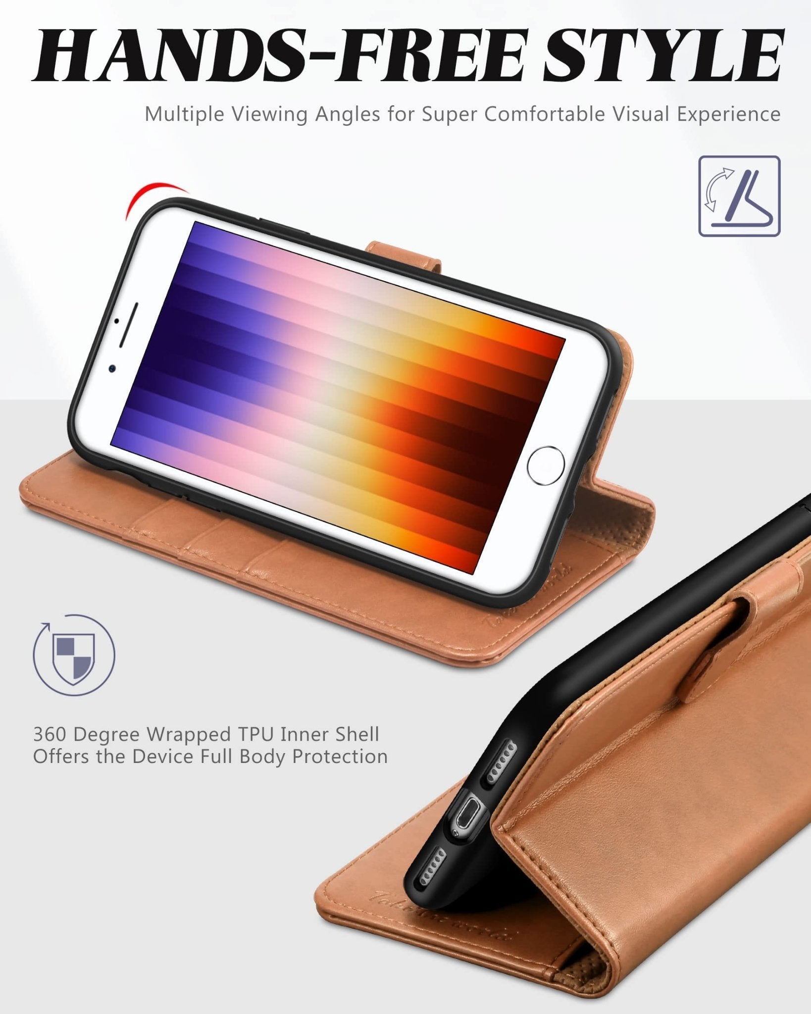 iPhone SE 2022/ iPhone 7/8/iPhone SE 2020, PU Leather 3 Card Slots Stand Magnetic Flip Folio Cover TPU Shockproof Inner Shell, Black