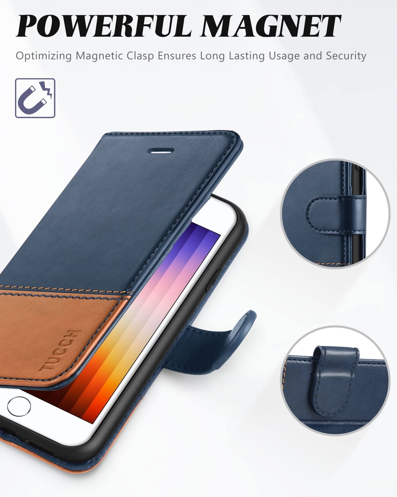 iPhone SE 2022/ iPhone 7/8/iPhone SE 2020, PU Leather 3 Card Slots Stand Magnetic Flip Folio Cover TPU Shockproof Inner Shell, Black