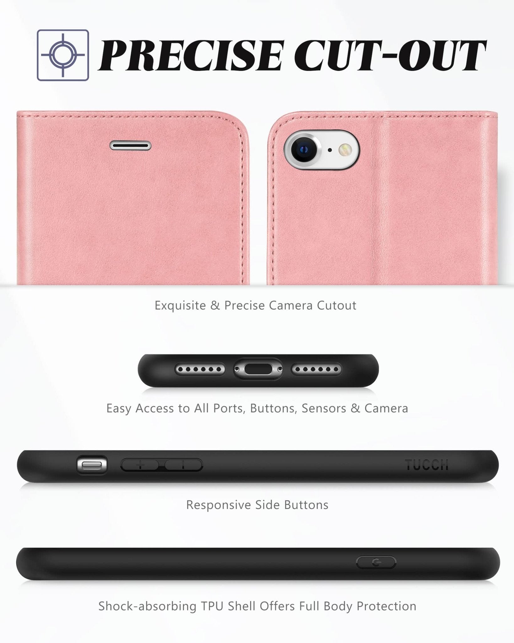 iPhone SE 2022/ iPhone 7/8/iPhone SE 2020, PU Leather 3 Card Slots Stand Magnetic Flip Folio Cover TPU Shockproof Inner Shell, Black