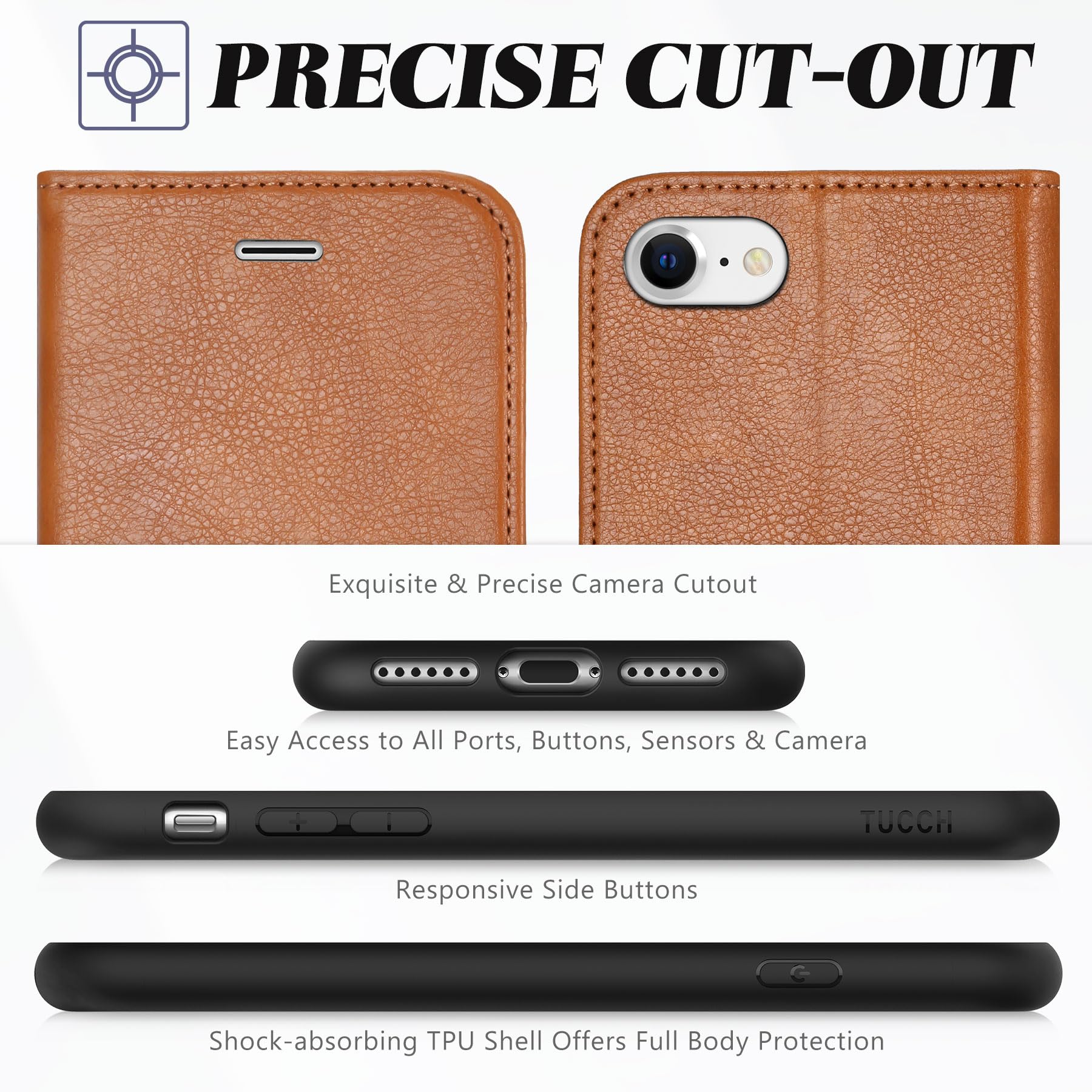 iPhone SE 2022/ iPhone 7/8/iPhone SE 2020, PU Leather 3 Card Slots Stand Magnetic Flip Folio Cover TPU Shockproof Inner Shell, Black