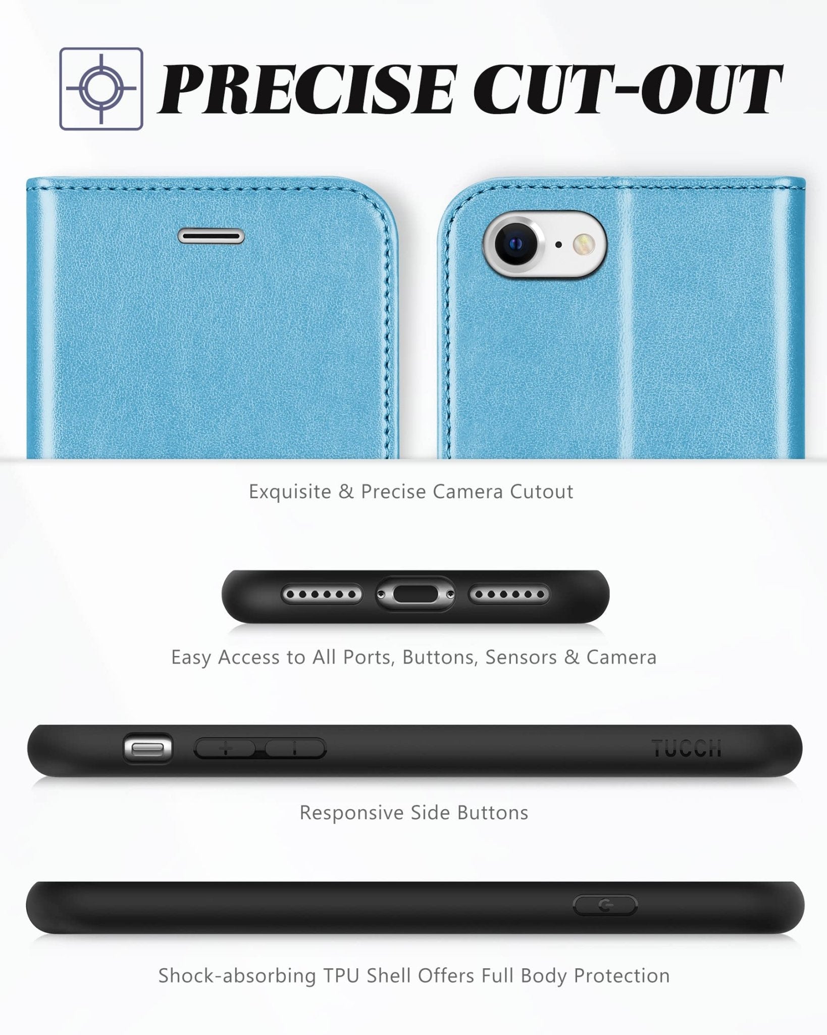 iPhone SE 2022/ iPhone 7/8/iPhone SE 2020, PU Leather 3 Card Slots Stand Magnetic Flip Folio Cover TPU Shockproof Inner Shell, Black