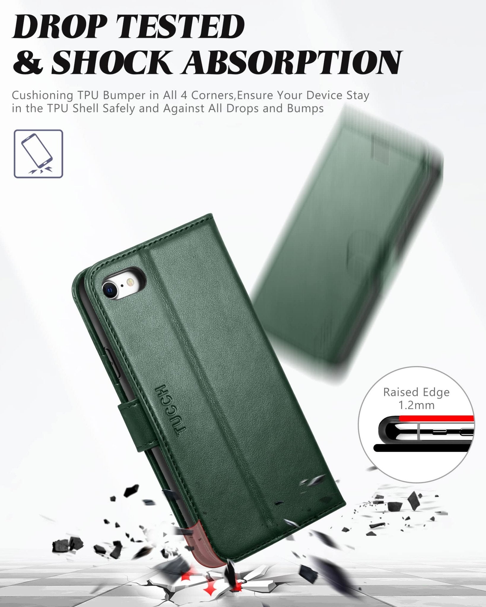 iPhone SE 2022/ iPhone 7/8/iPhone SE 2020, PU Leather 3 Card Slots Stand Magnetic Flip Folio Cover TPU Shockproof Inner Shell, Black