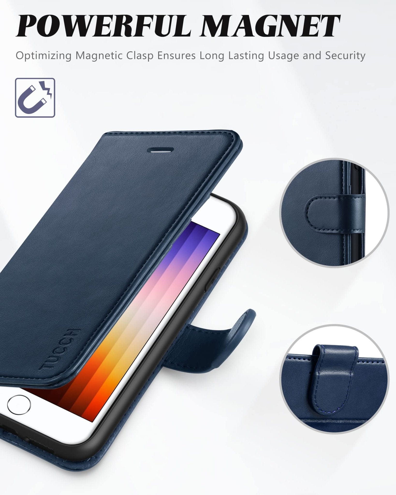 iPhone SE 2022/ iPhone 7/8/iPhone SE 2020, PU Leather 3 Card Slots Stand Magnetic Flip Folio Cover TPU Shockproof Inner Shell, Black