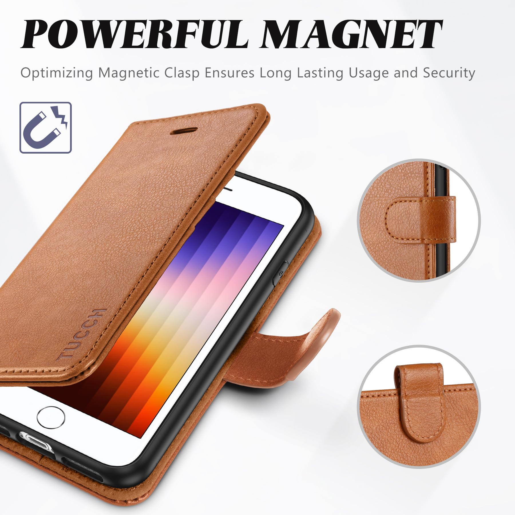 iPhone SE 2022/ iPhone 7/8/iPhone SE 2020, PU Leather 3 Card Slots Stand Magnetic Flip Folio Cover TPU Shockproof Inner Shell, Black