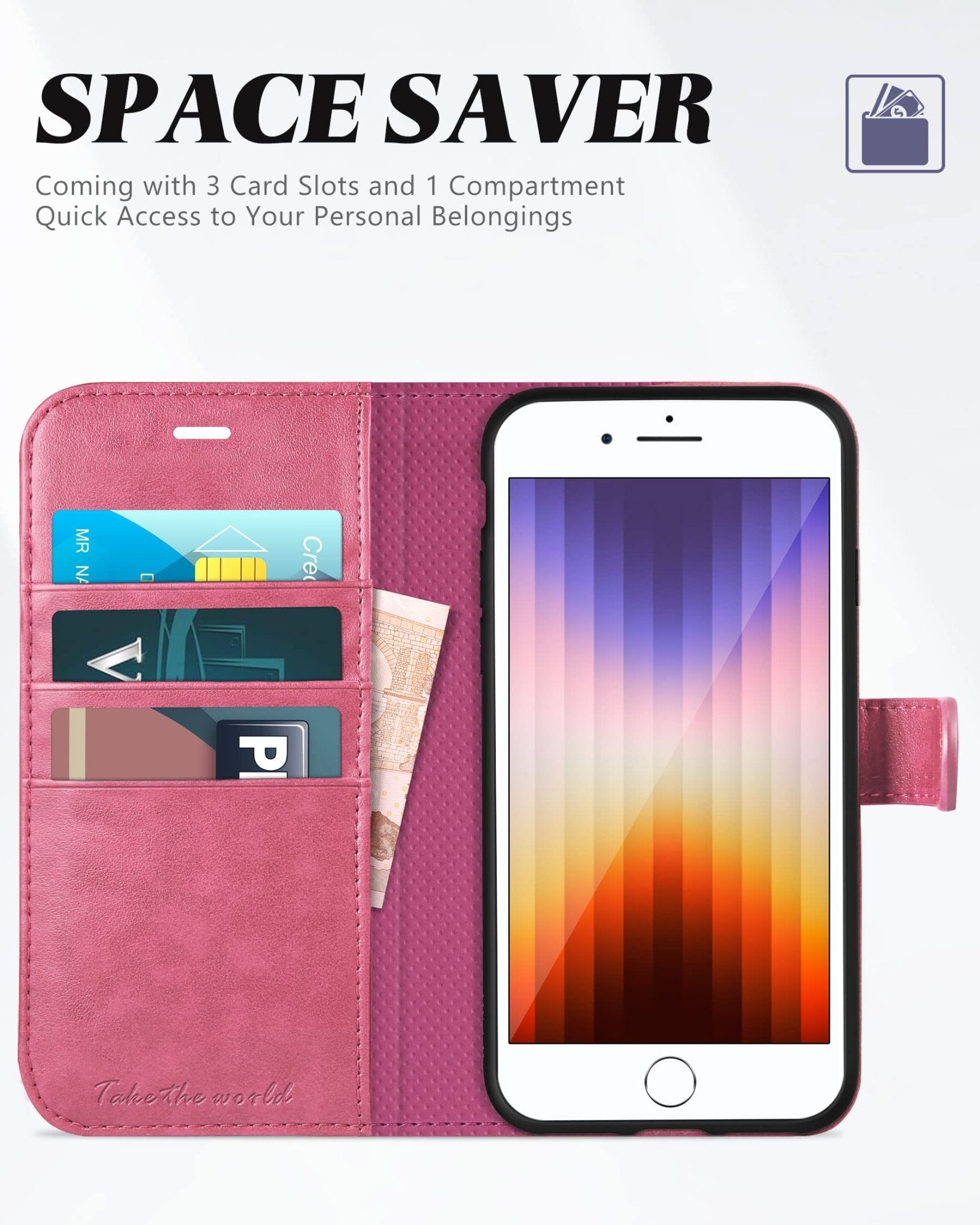 iPhone SE 2022/ iPhone 7/8/iPhone SE 2020, PU Leather 3 Card Slots Stand Magnetic Flip Folio Cover TPU Shockproof Inner Shell, Black